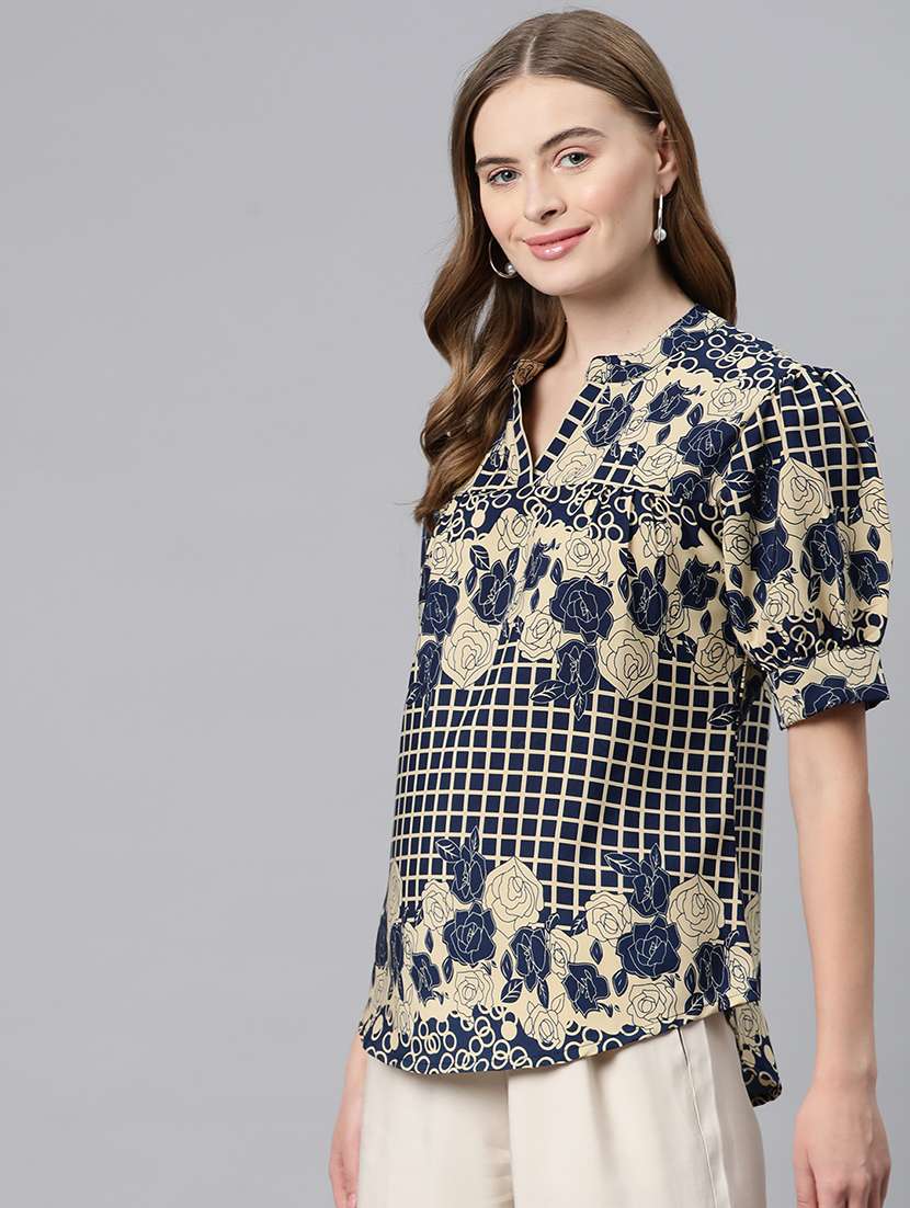 navy blue poly crepe regular top - 21249326 -  Standard Image - 1