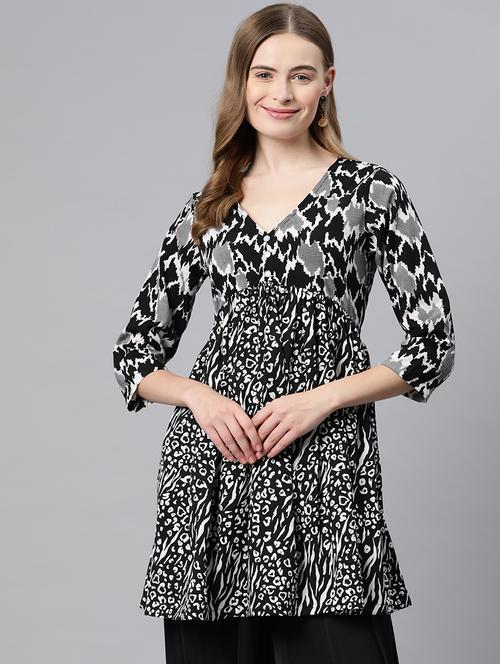 black printed peplum top - 21249334 - Standard Image - 0