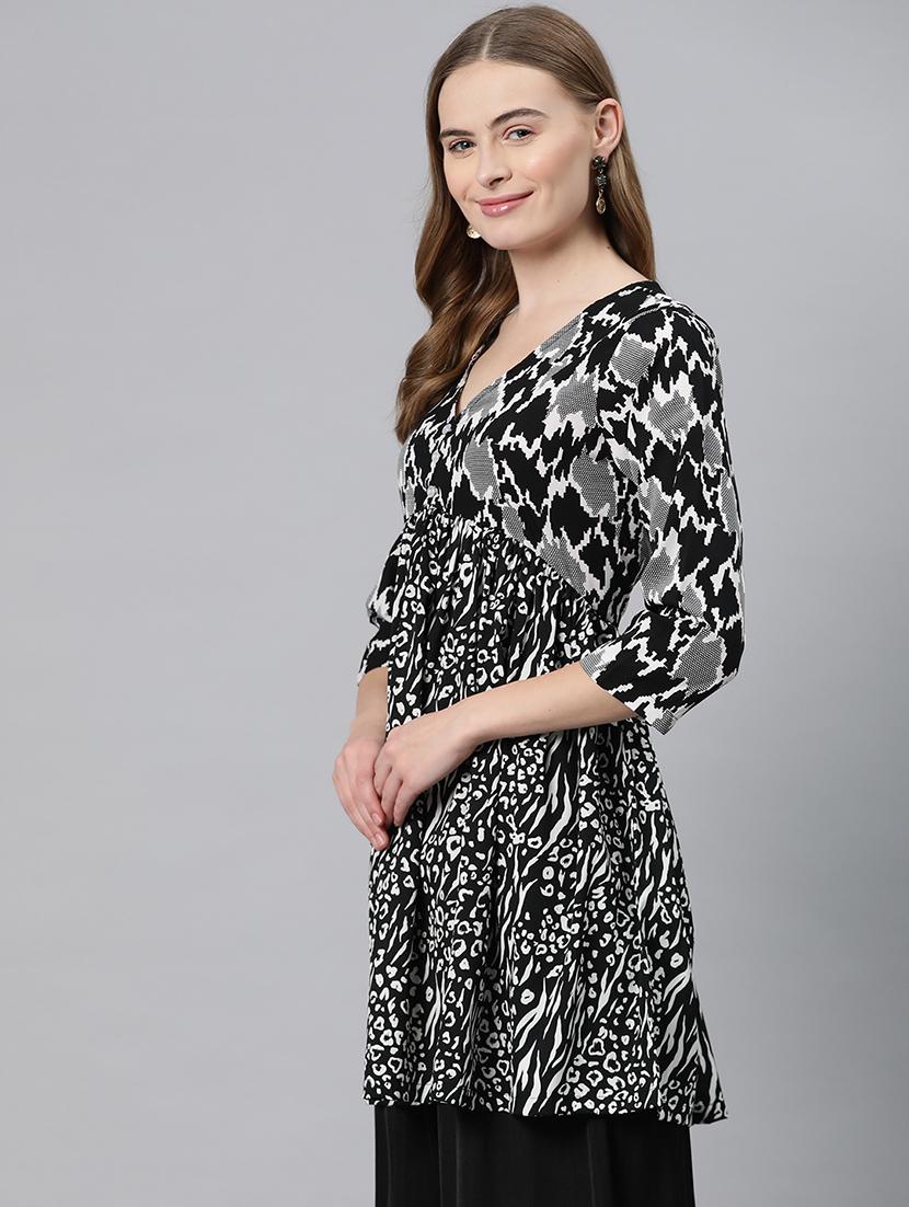 black printed peplum top - 21249334 - Standard Image - 1