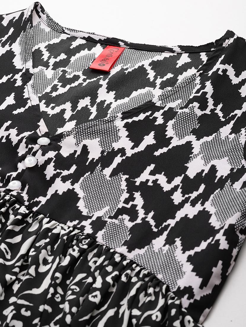 black printed peplum top - 21249334 - Standard Image - 4