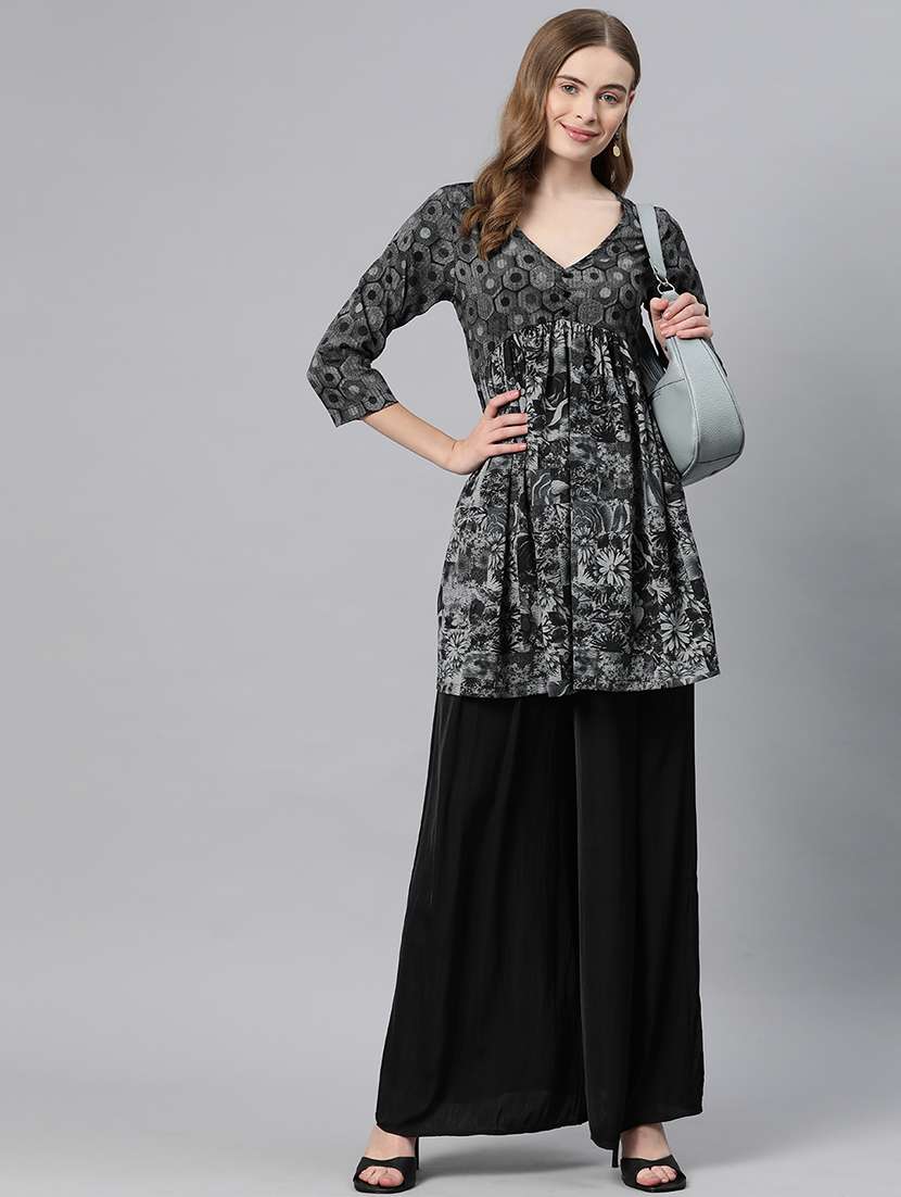 Women Black Printed Flared Tunic