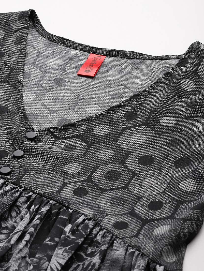 Women Black Printed Flared Tunic
