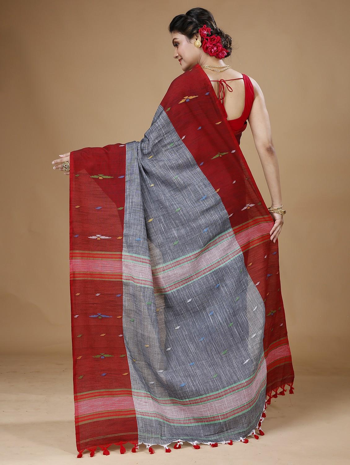 grey self design handloom saree with blouse - 21251309 -  Standard Image - 1