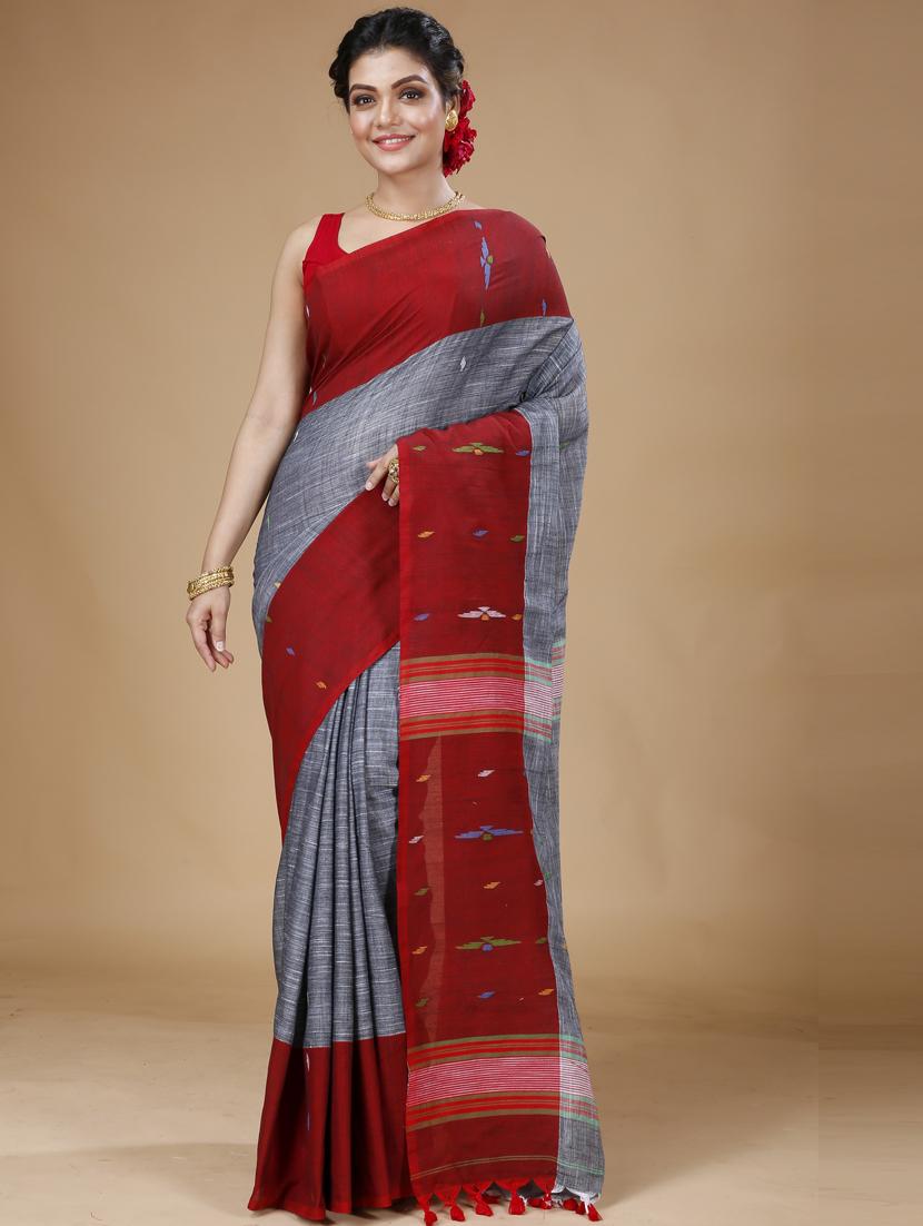 grey cotton ikkat saree - 21251310 - Standard Image - 1