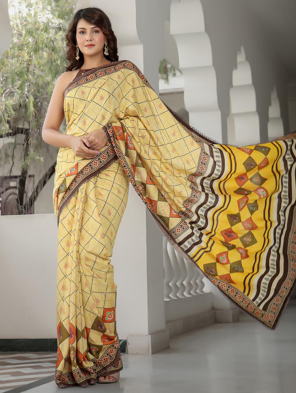 women lemon sherbet printed saree - 21251824 -  Standard Image - 1