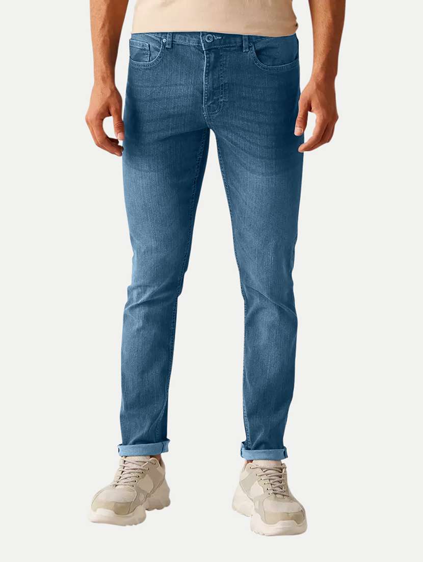 men solid mid rise slim fit jean