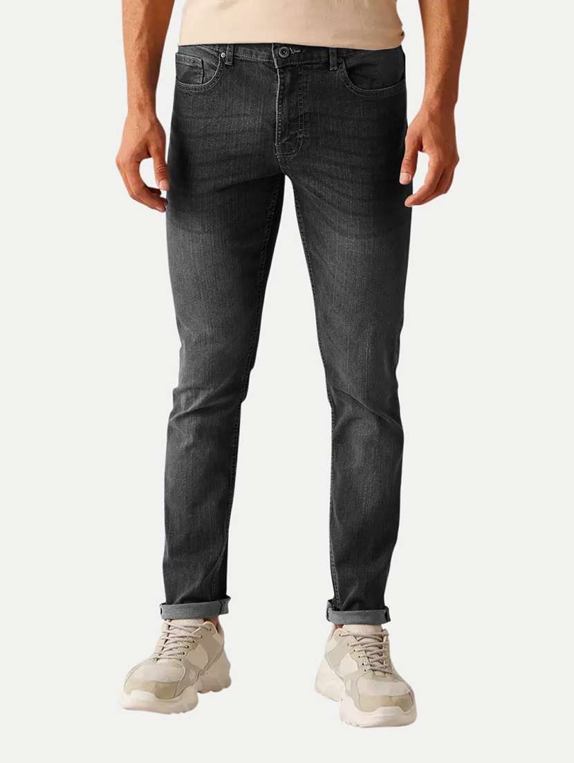 men solid mid rise slim fit jean