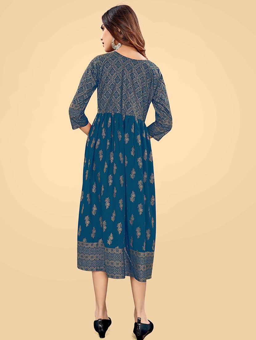 women round neck foil printed a-line ethnic dress - 21252317 -  Standard Image - 1