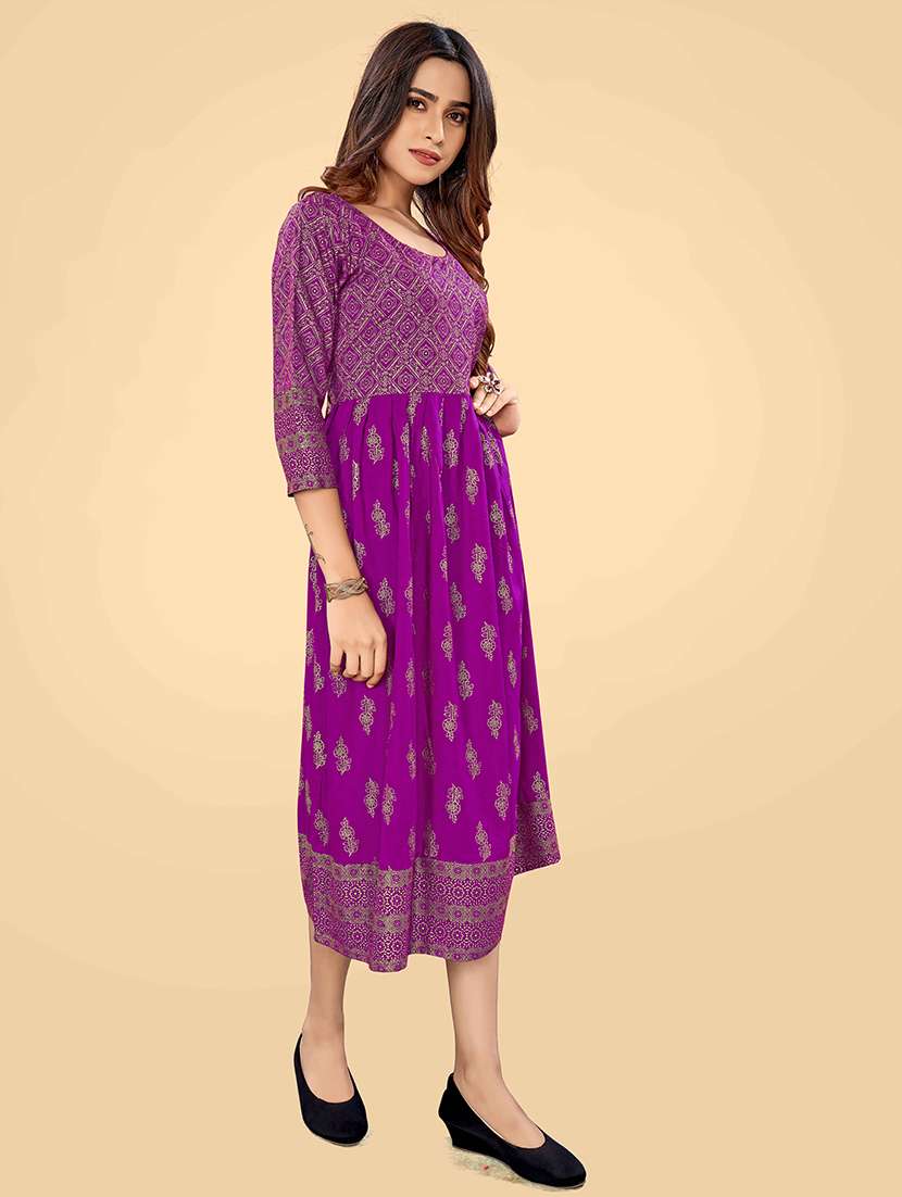 women round neck foil printed a-line ethnic dress - 21252318 -  Standard Image - 1