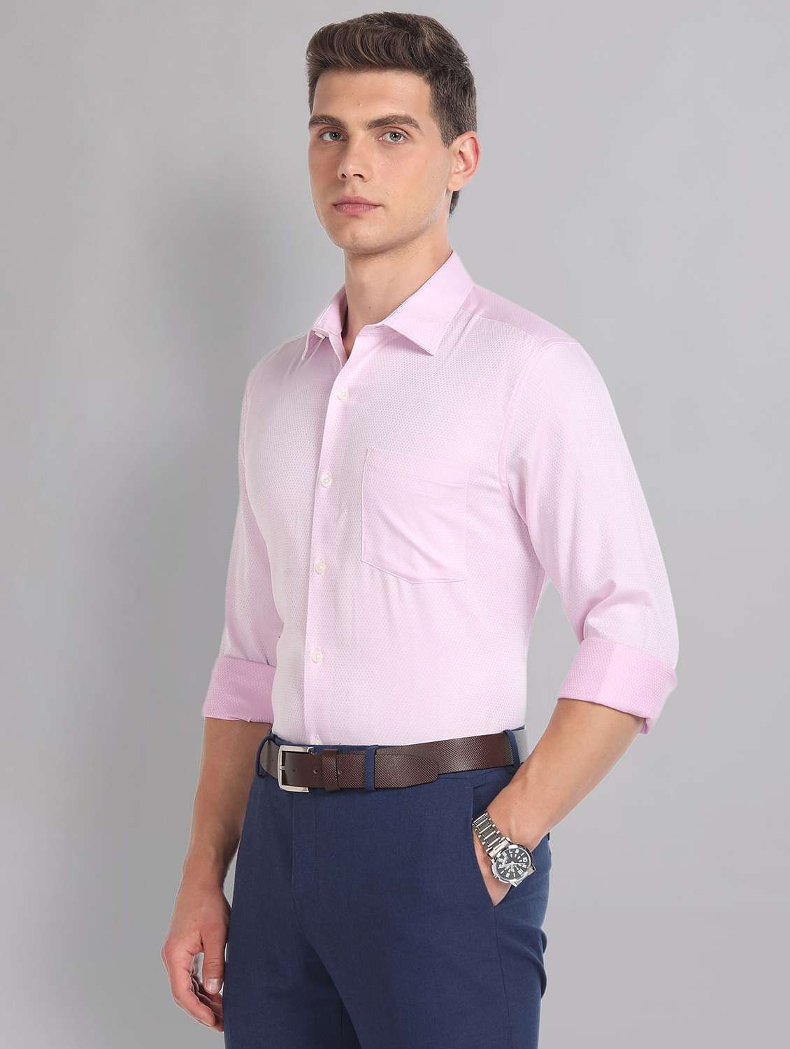 pink solid formal shirt - 21252768 -  Standard Image - 1