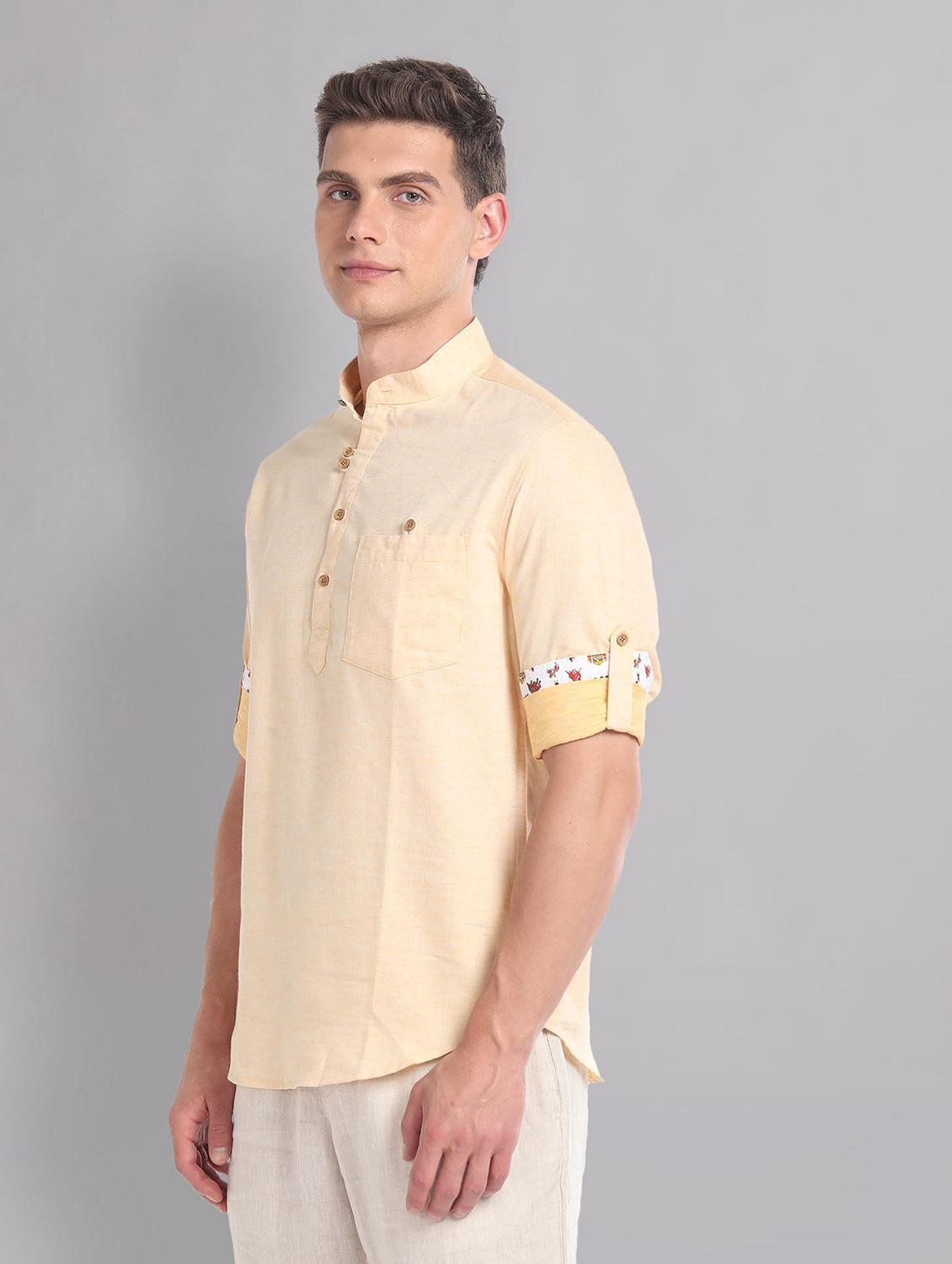yellow solid short kurta - 21252769 - Standard Image - 1
