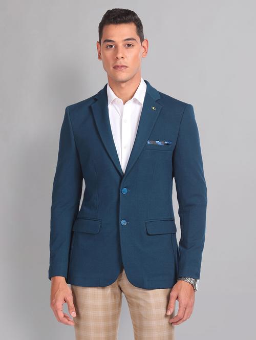 men teal solid single breasted formal blazer - 21252802 - Standard Image - 0