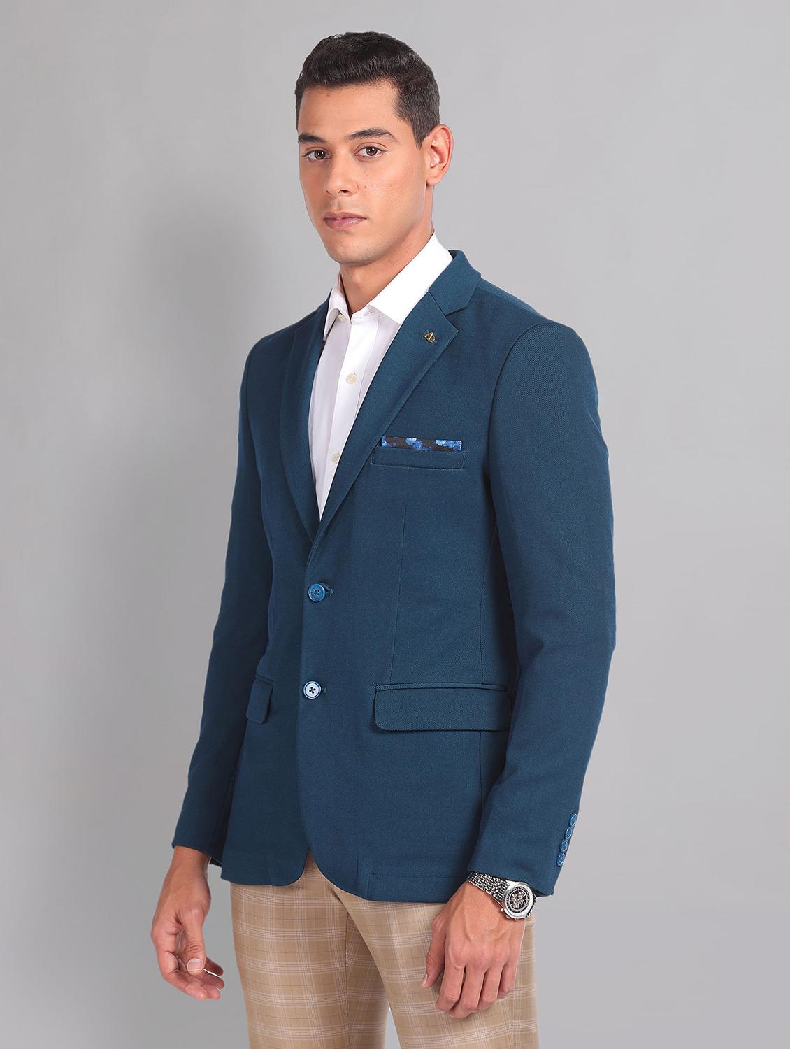 men teal solid single breasted formal blazer - 21252802 - Standard Image - 1