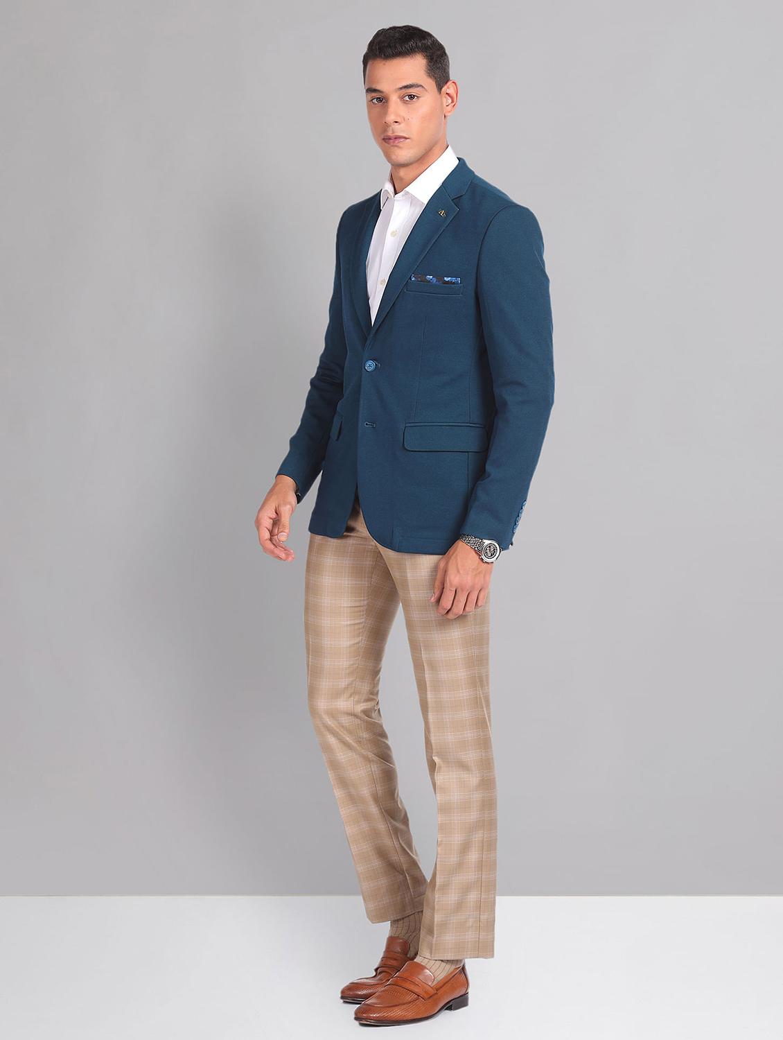 men teal solid single breasted formal blazer - 21252802 - Standard Image - 4