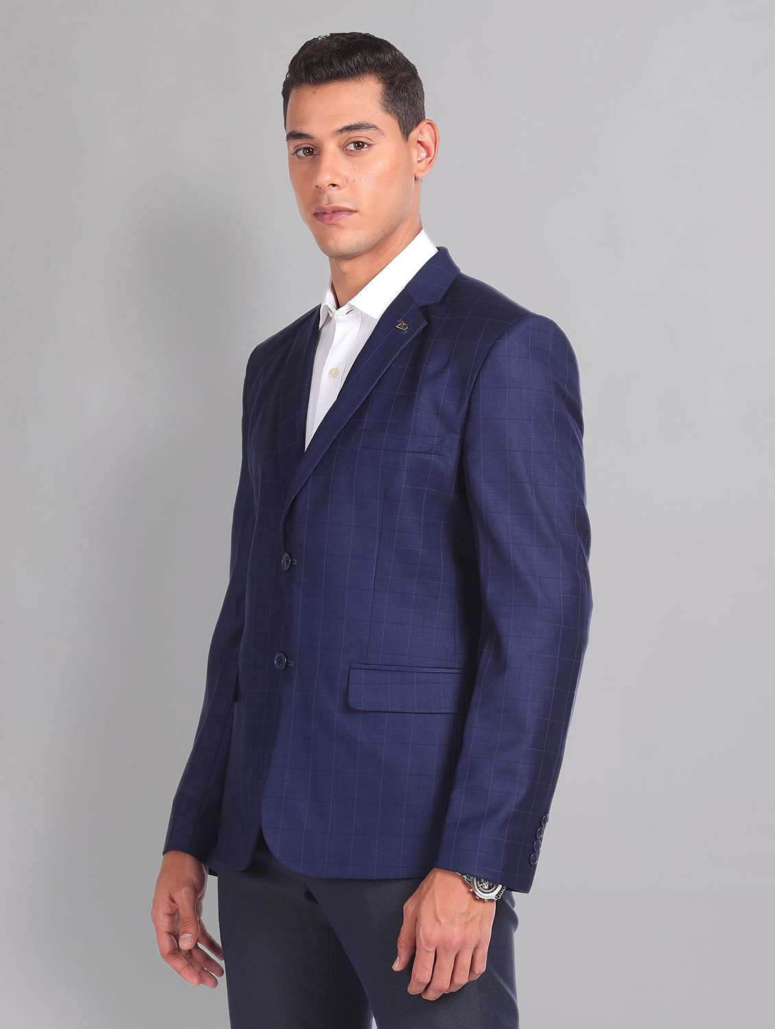navy blue polyester single breasted formal blazer - 21252806 -  Standard Image - 1