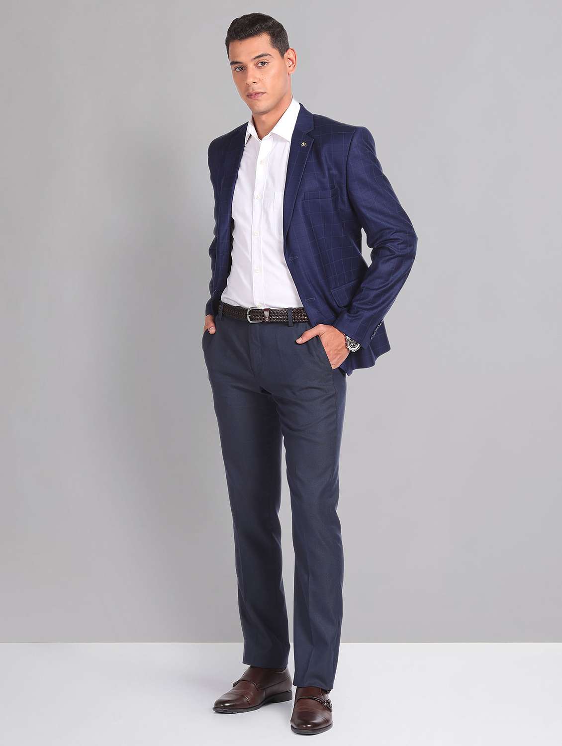 navy blue polyester single breasted formal blazer - 21252806 - Standard Image - 4