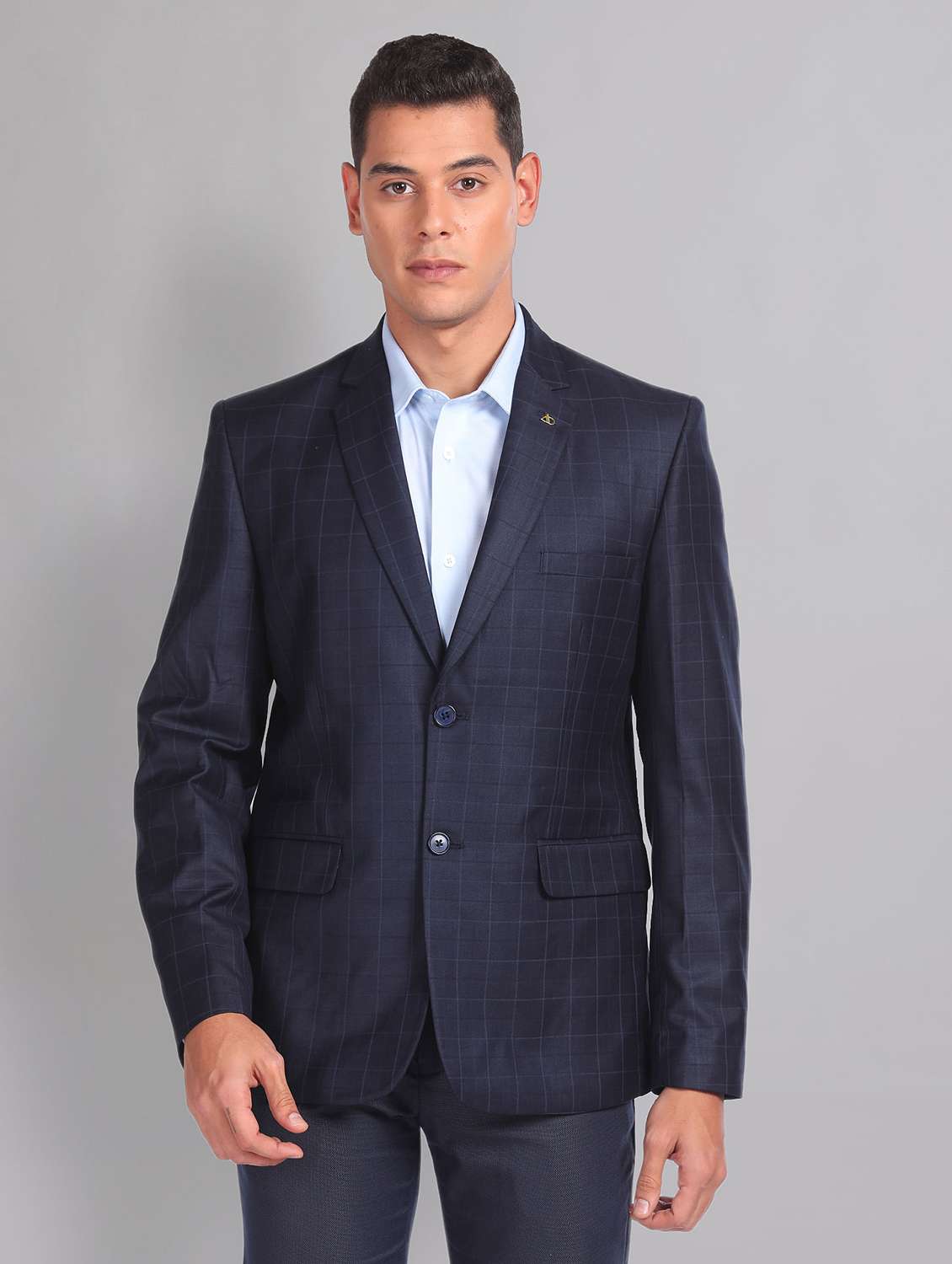 blue polyester single breasted formal blazer