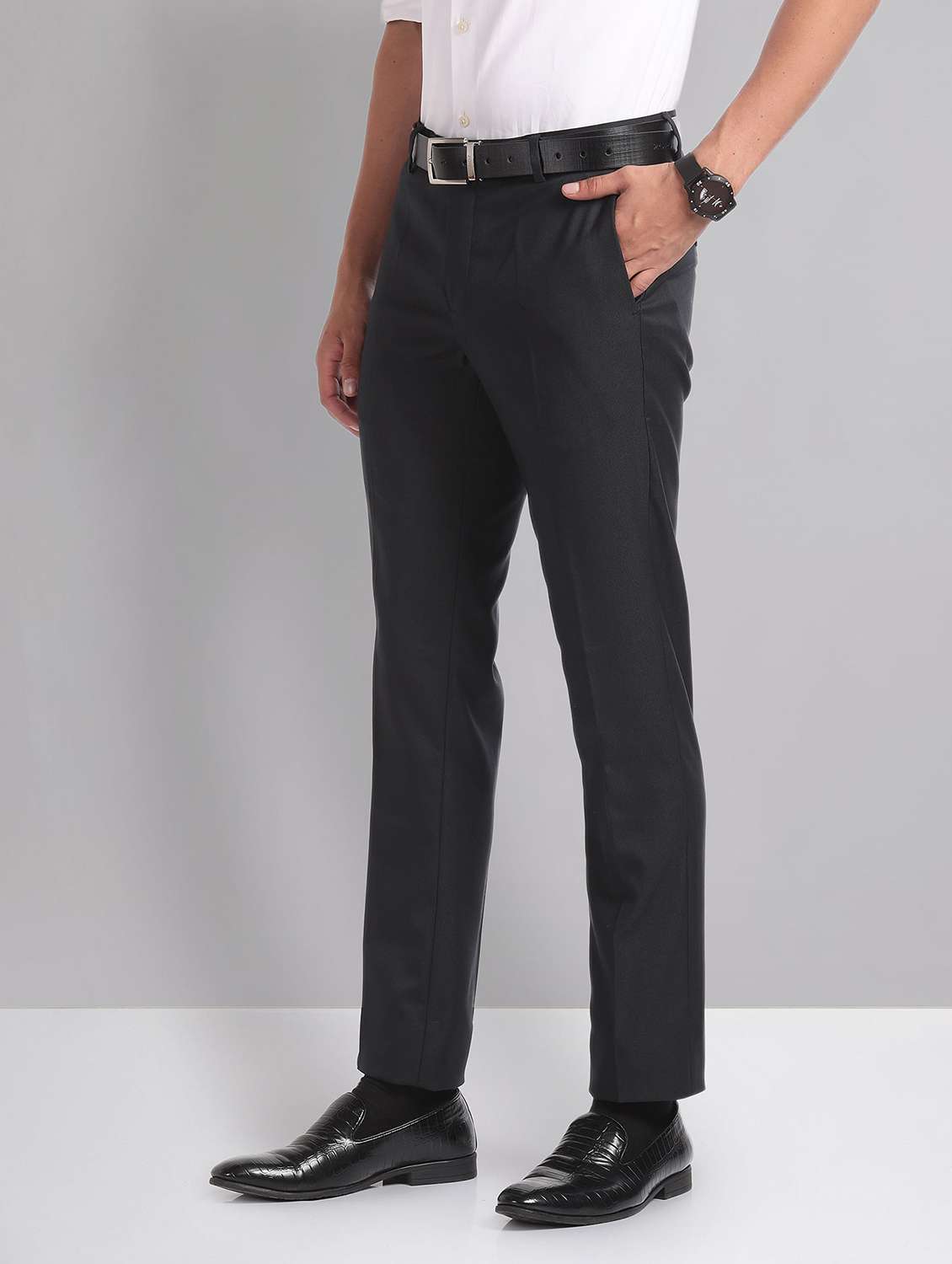 Men Mid Rise Solid Formal Trouser