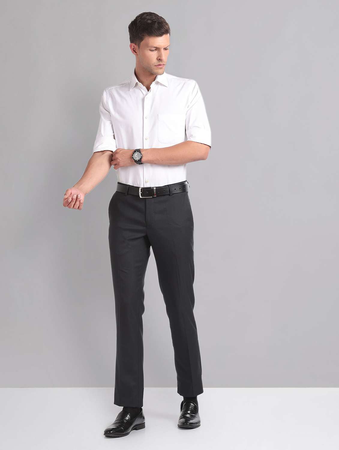 Men Mid Rise Solid Formal Trouser