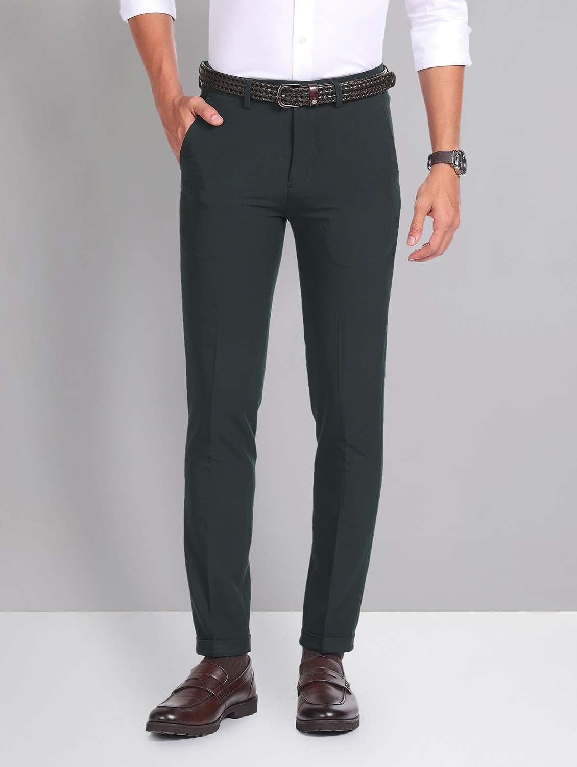 men mid-rise solid formal trouser