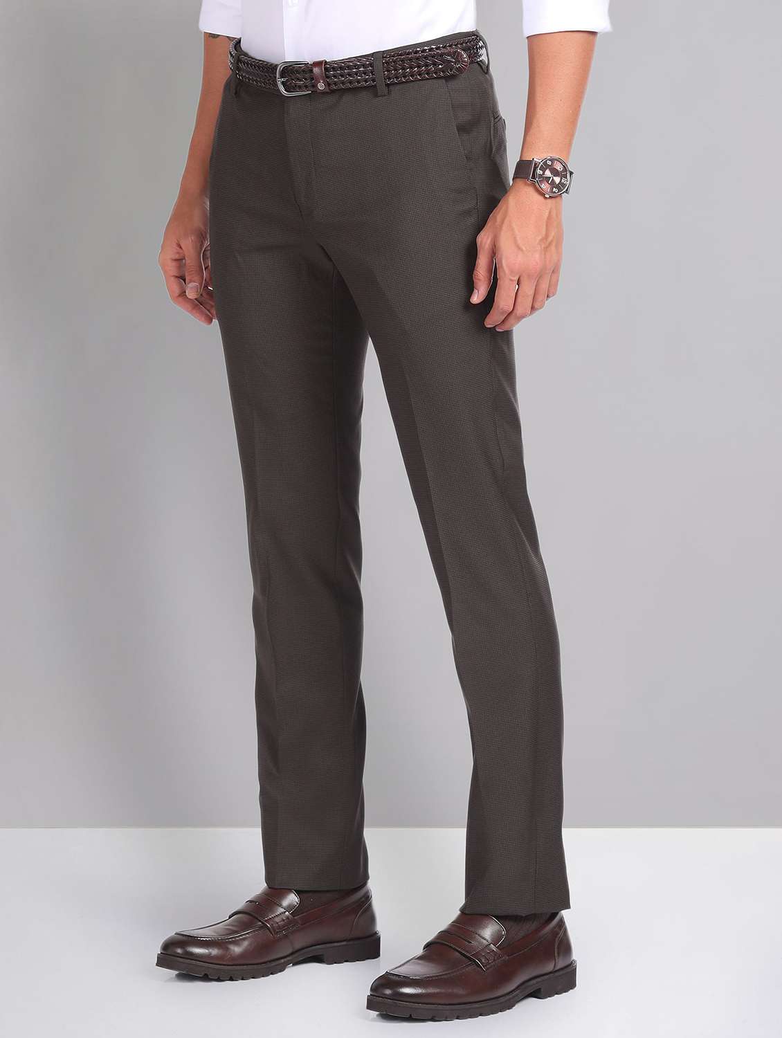 men solid flat front formal trouser - 21252857 - Standard Image - 1