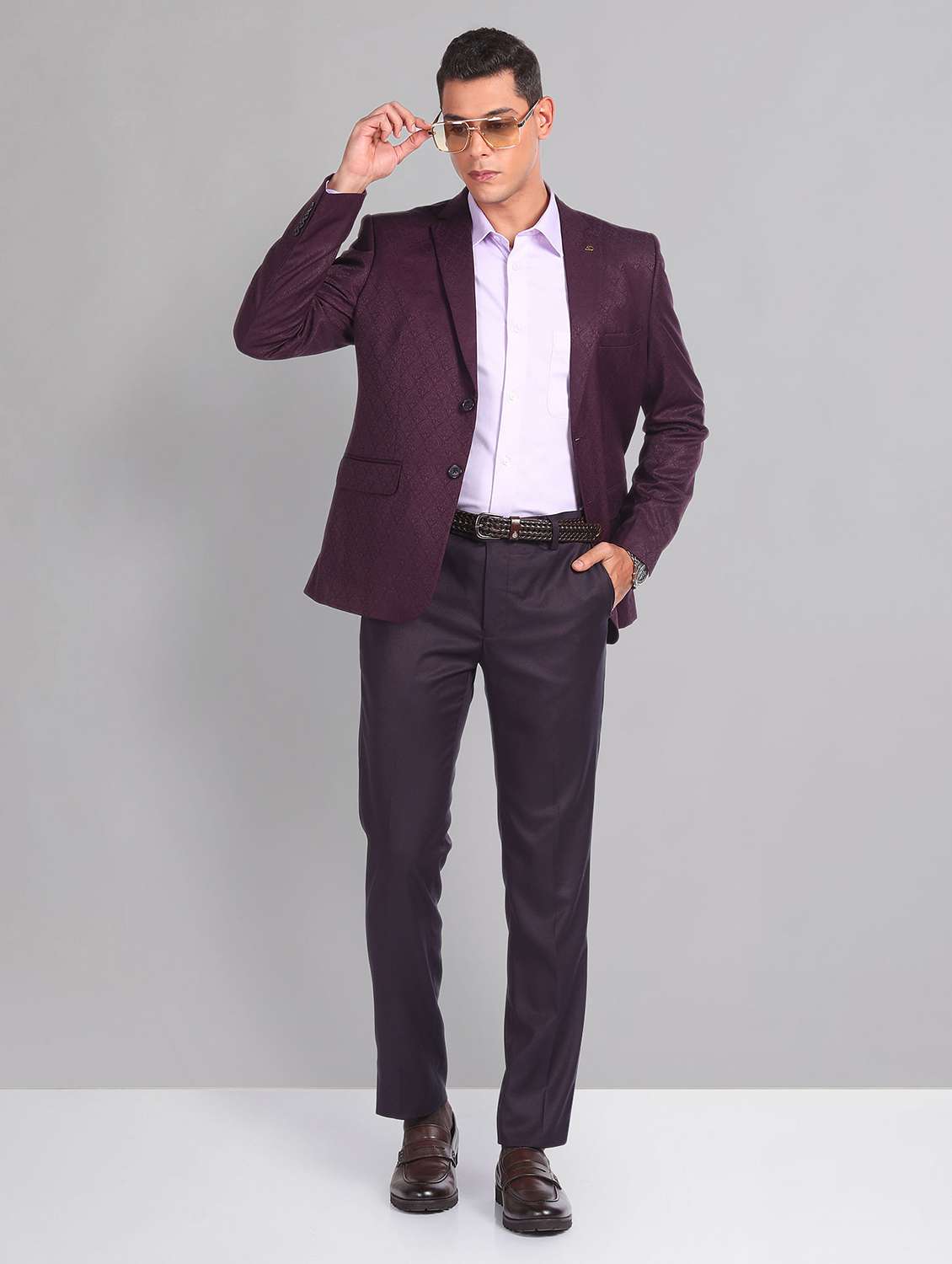 burgundy cotton single breasted suit