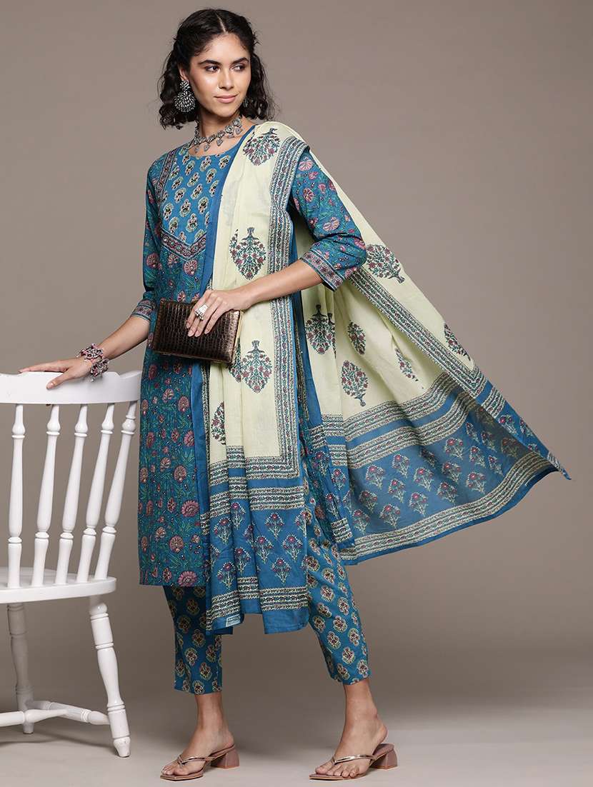 women blue kurta pant set with dupatta - 21252889 -  Standard Image - 1