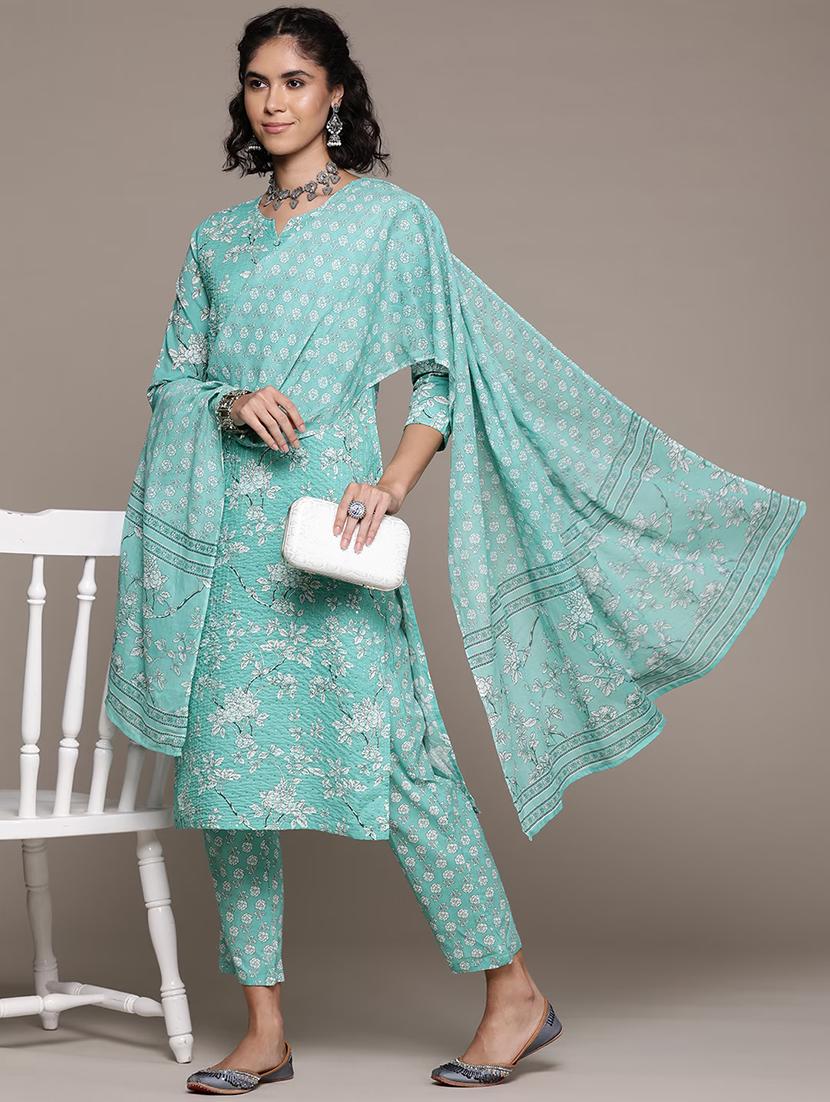 women sea green kurta pant set with dupatta - 21252891 -  Standard Image - 1