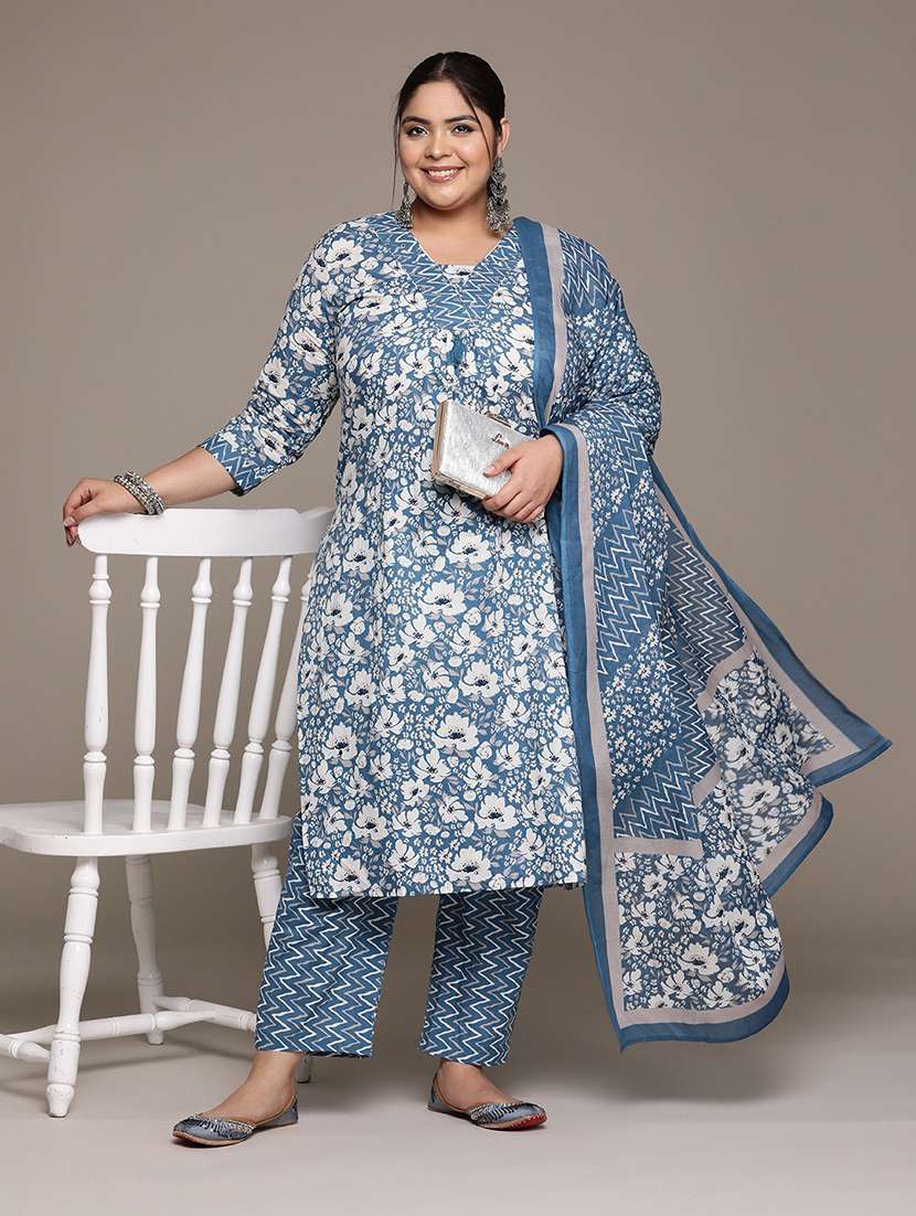 women blue kurta pant set with dupatta - 21252908 -  Standard Image - 1