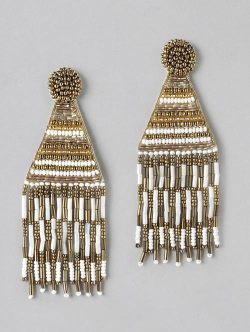 gold-plated geometric artificial beads drop earrings - 21253025 -  Standard Image - 0