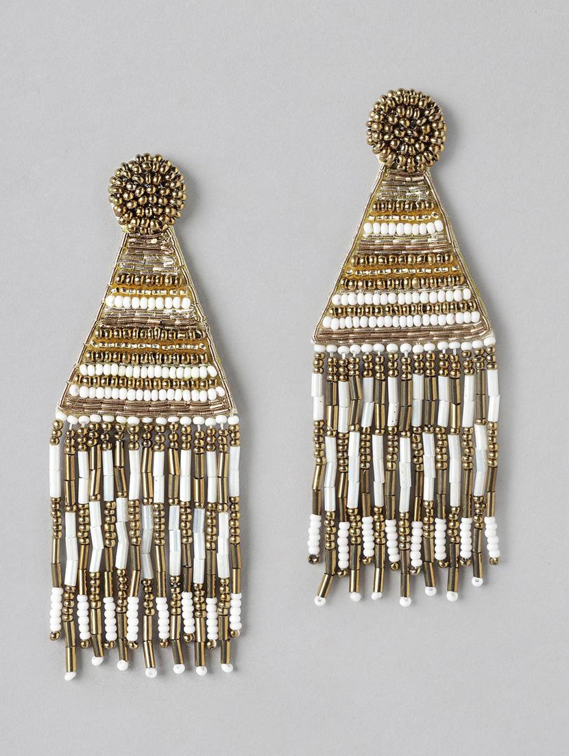 gold-plated geometric artificial beads drop earrings - 21253025 -  Zoom Image - 0
