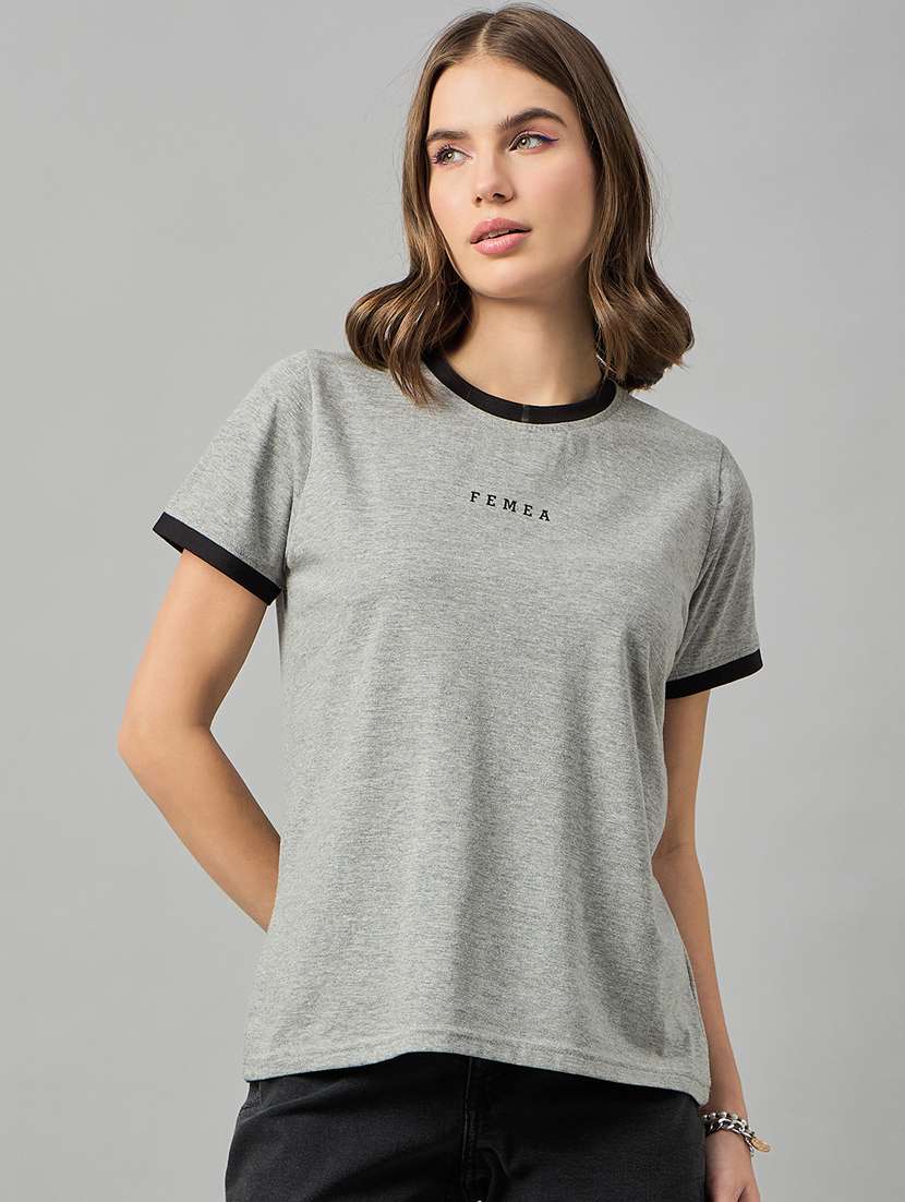 grey cotton blend regular t-shirt