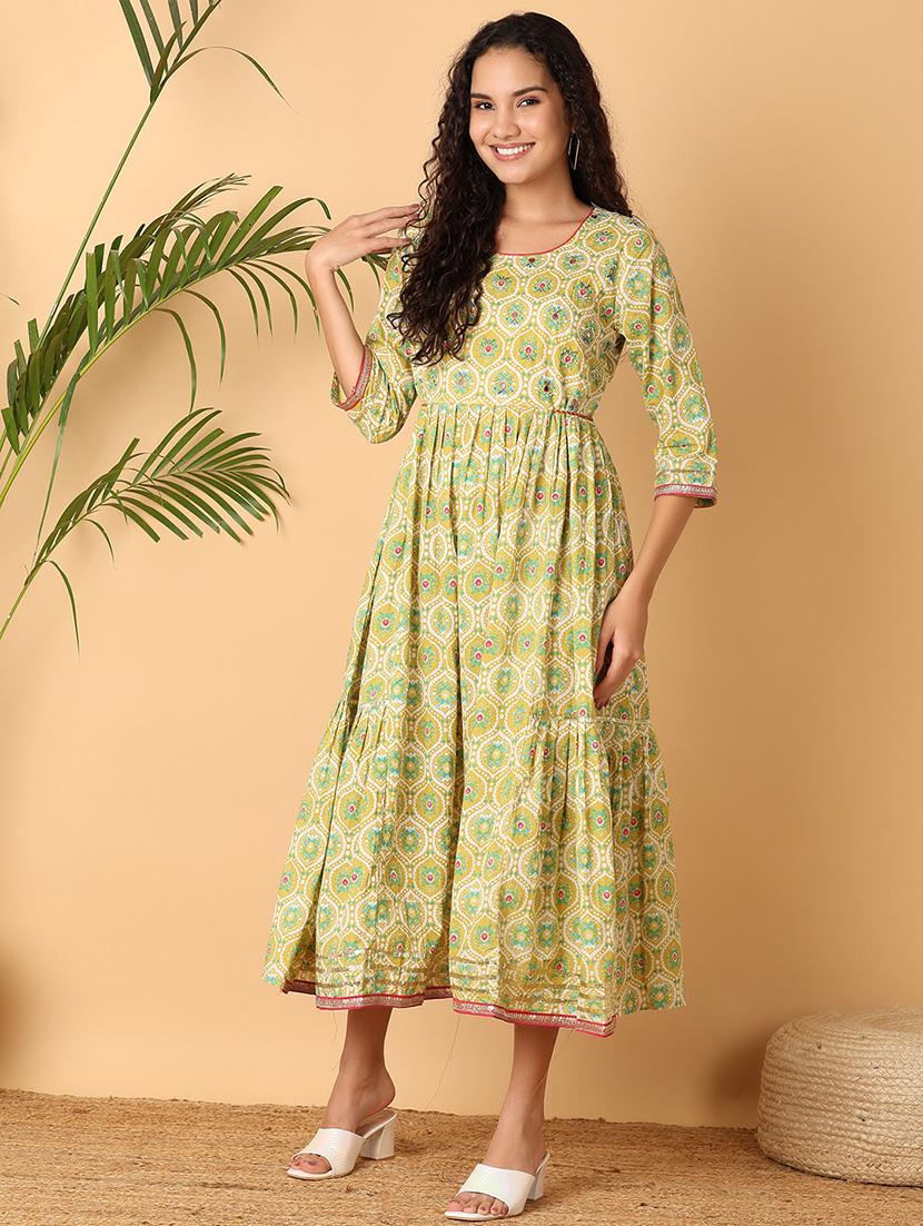 women printed three quarter sleeves a-line kurta - 21254840 - Standard Image - 1