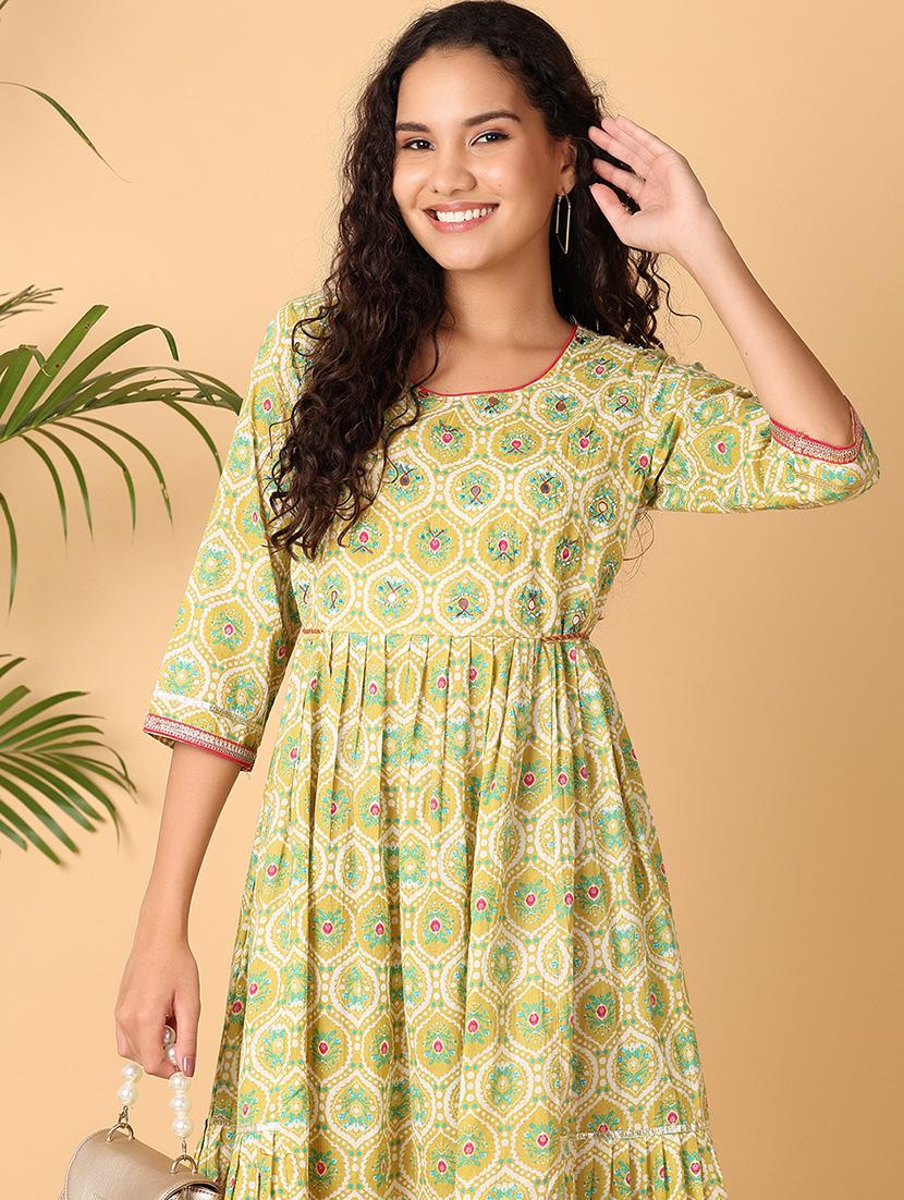 women printed three quarter sleeves a-line kurta - 21254840 - Standard Image - 4