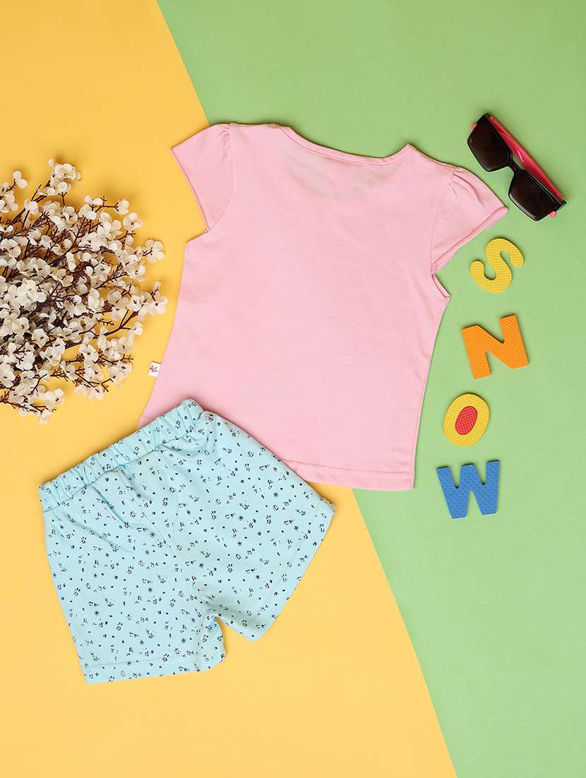 girls round neck printed top & shorts set - 21254841 -  Standard Image - 1