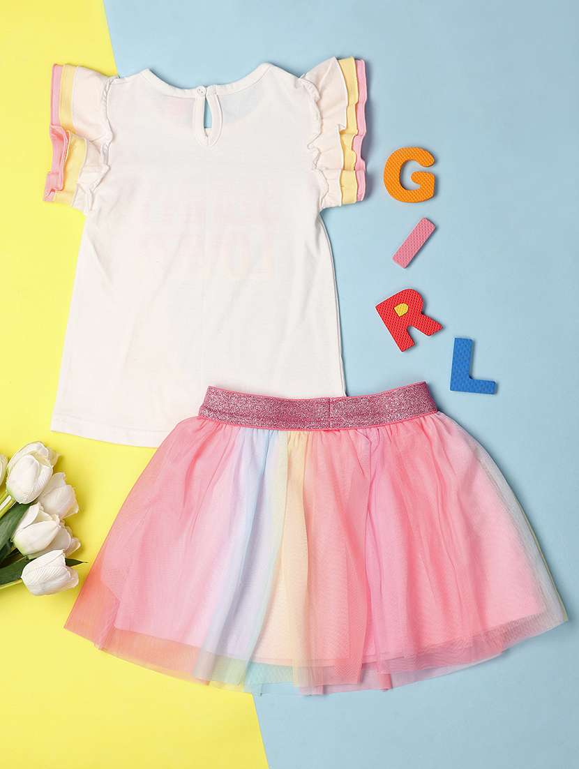 girls white self-designed skirt top set - 21254934 -  Standard Image - 1