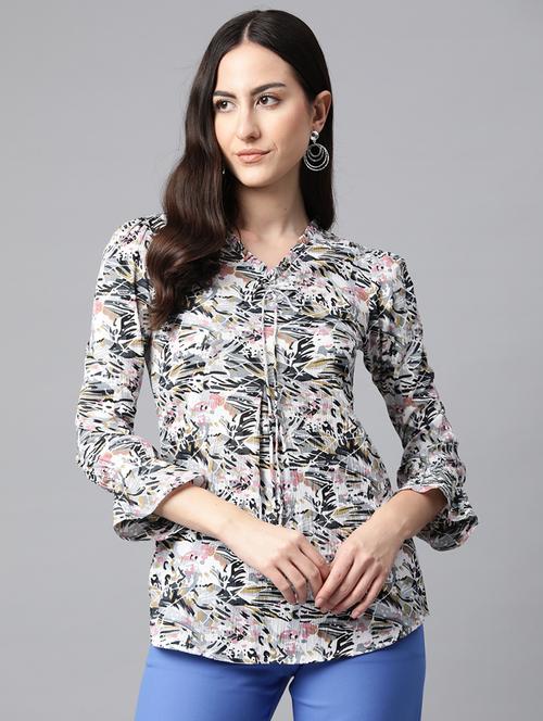 women white printed v neck top - 21255025 -  Standard Image - 0