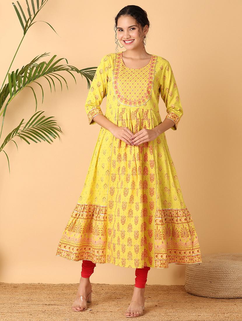 women printed three quarter sleeves anarkali kurta - 21255273 -  Standard Image - 1
