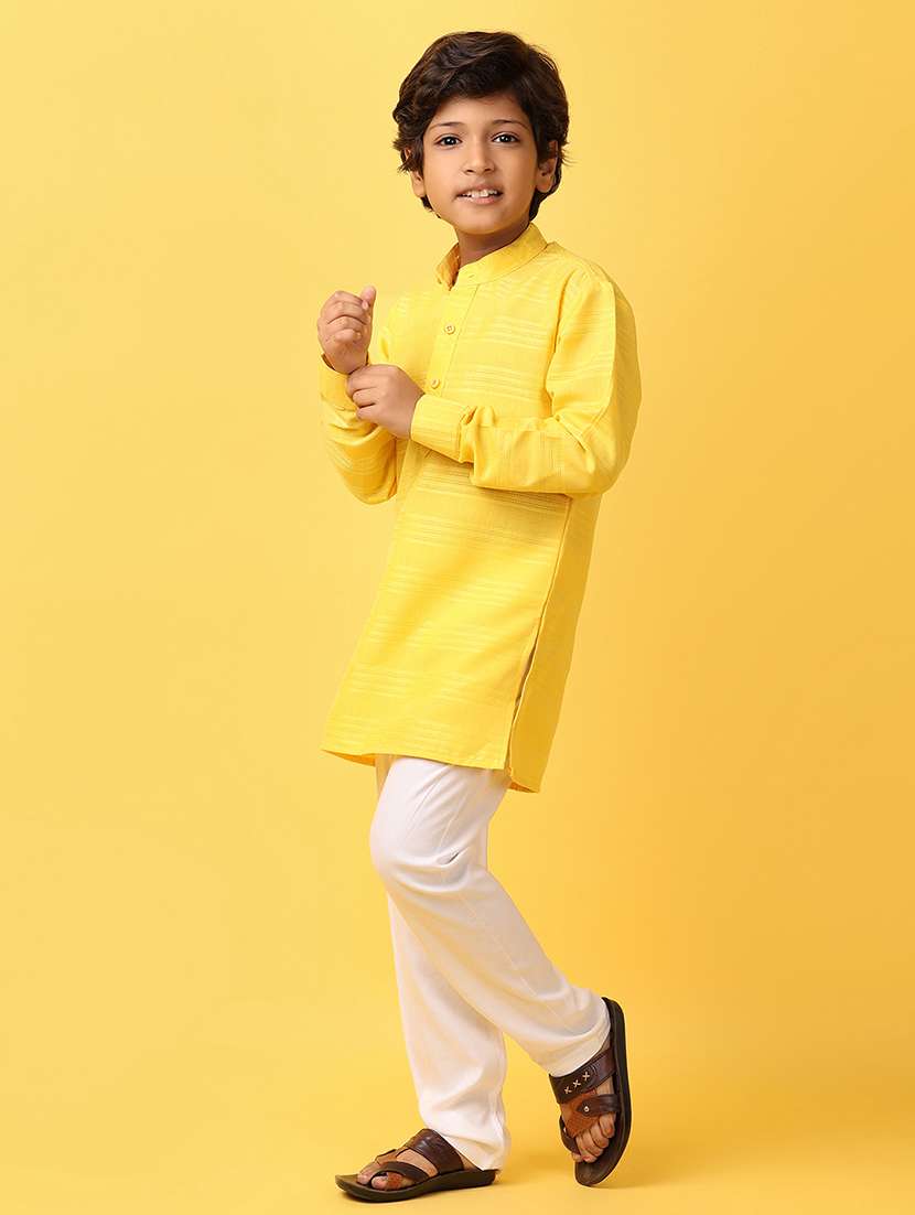boys yellow self-designed kurta set - 21255326 -  Standard Image - 1