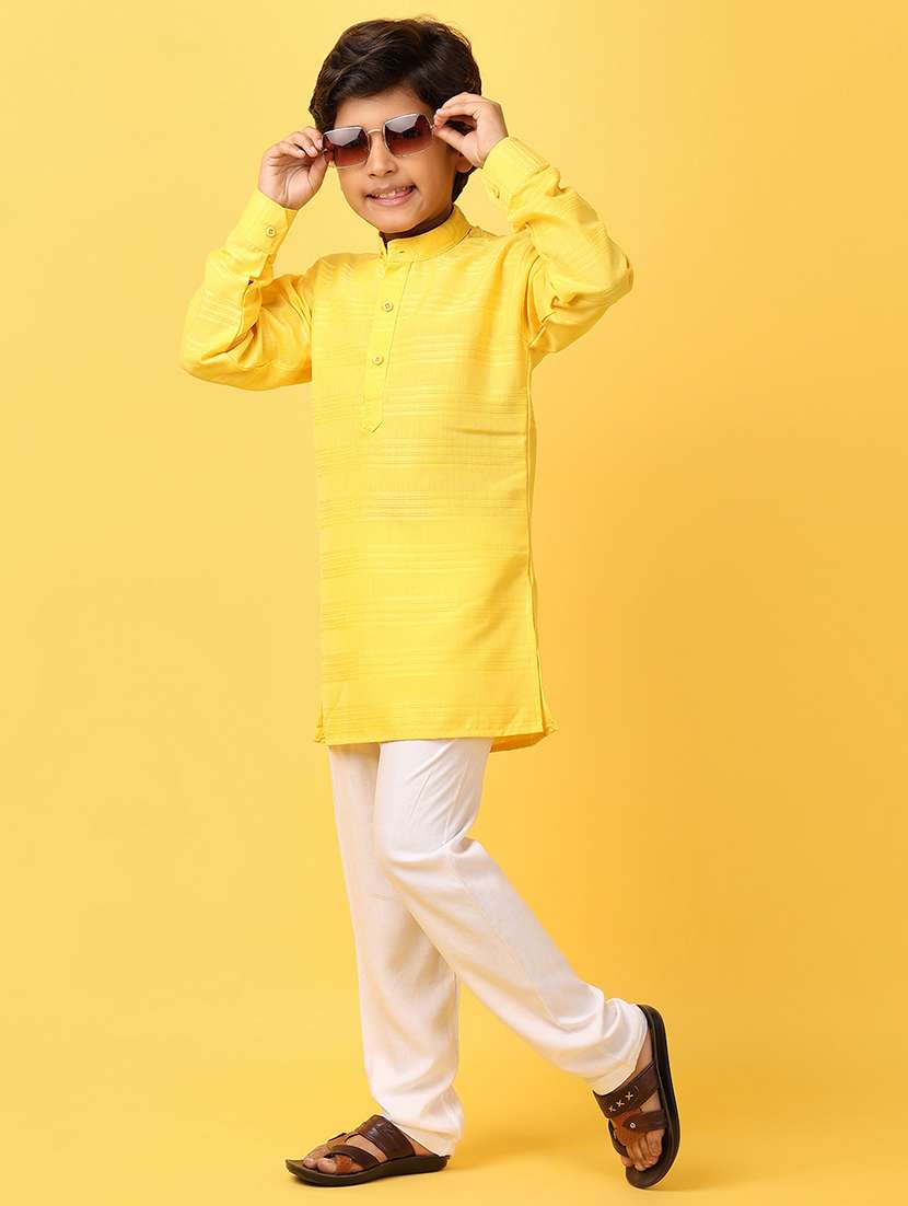 boys yellow self-designed kurta set - 21255326 -  Standard Image - 4