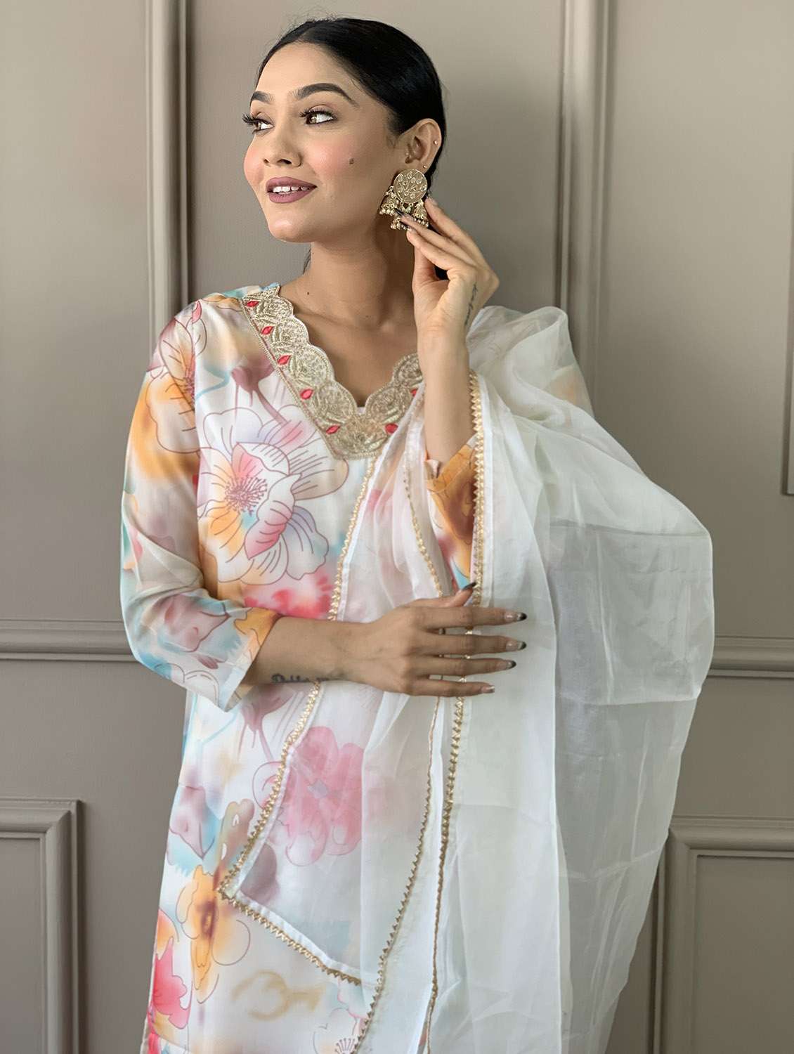 off white organza straight kurta - 21255757 - Standard Image - 6