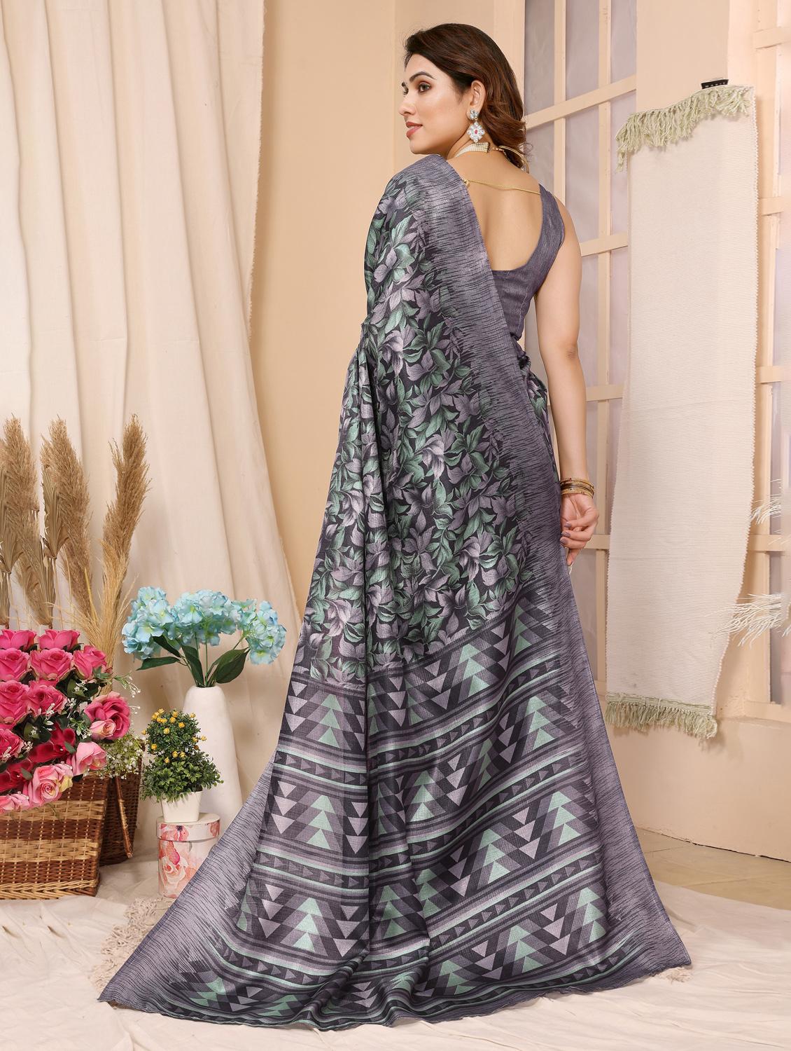 women printed saree with solid blouse with blouse - 21255775 - Standard Image - 1