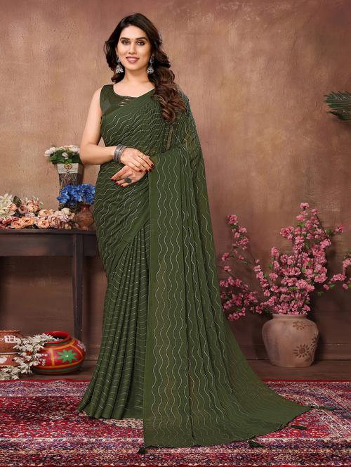green fusion saree with blouse - 21255780 -  Standard Image - 0