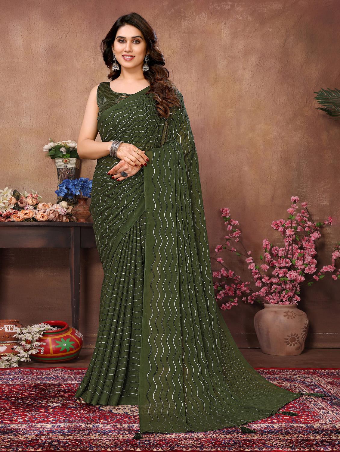 green fusion saree with blouse - 21255780 -  Zoom Image - 0