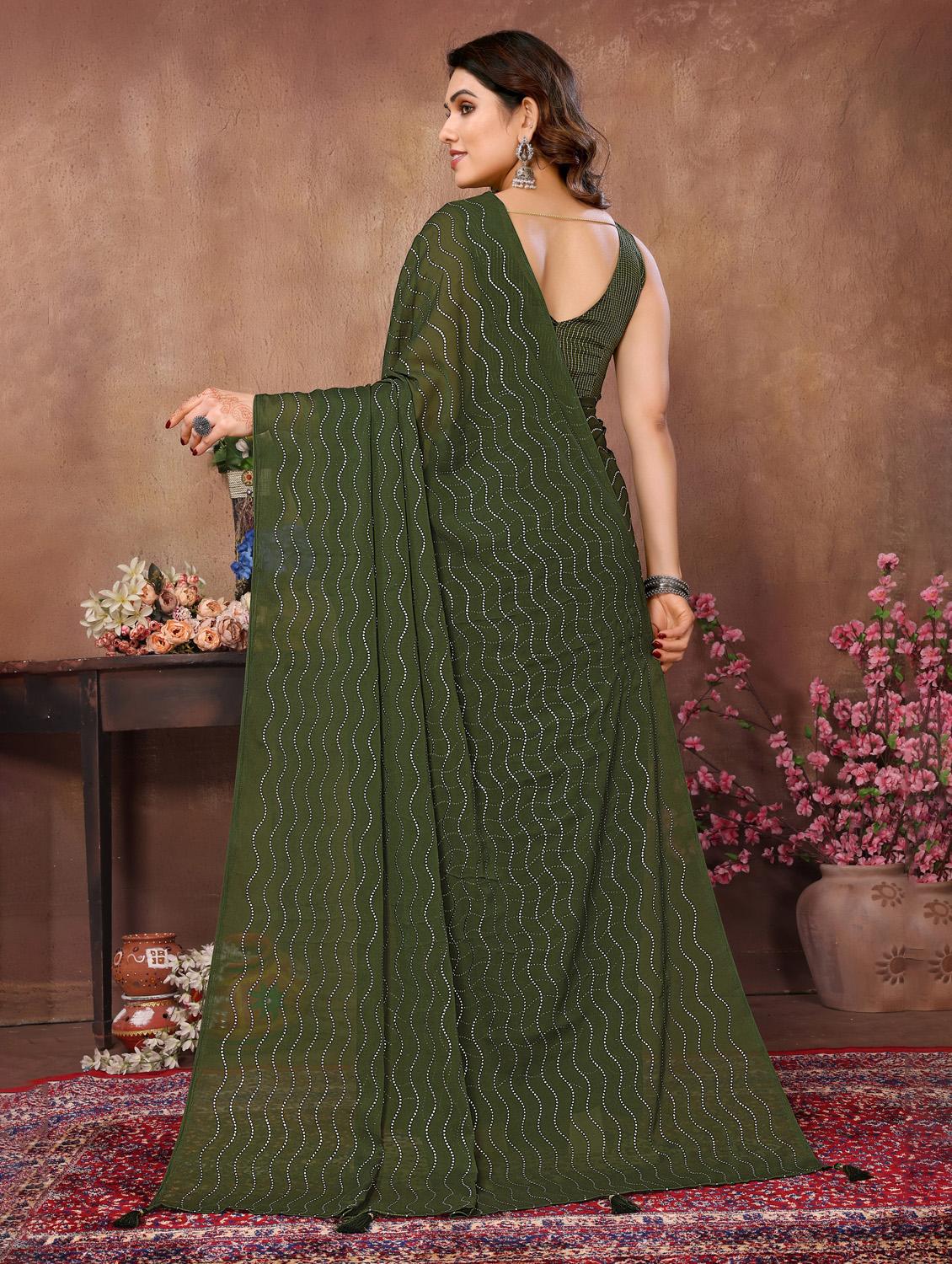 green fusion saree with blouse - 21255780 -  Standard Image - 1