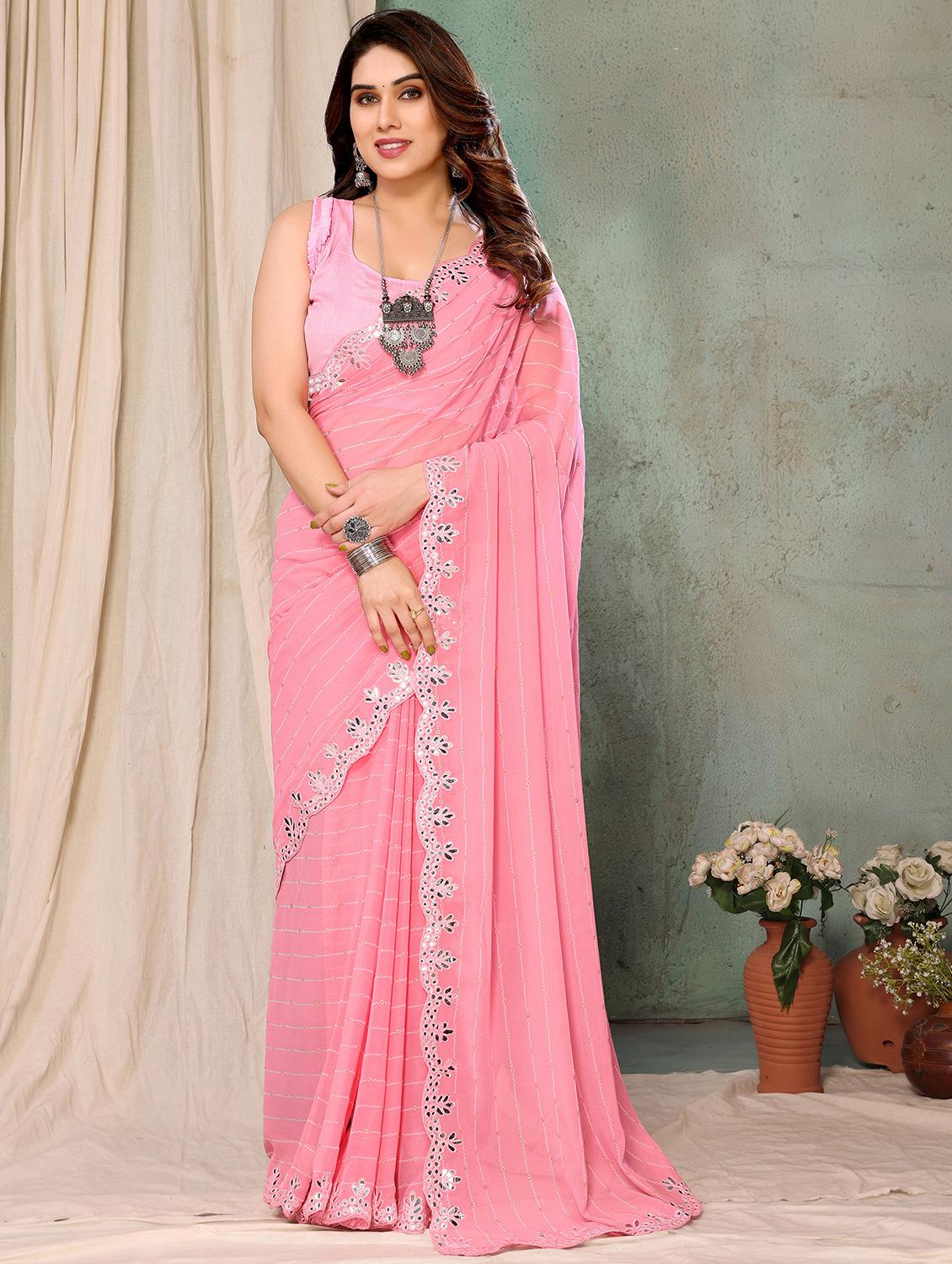 pink self-designed saree with blouse - 21255783 - Zoom Image - 0