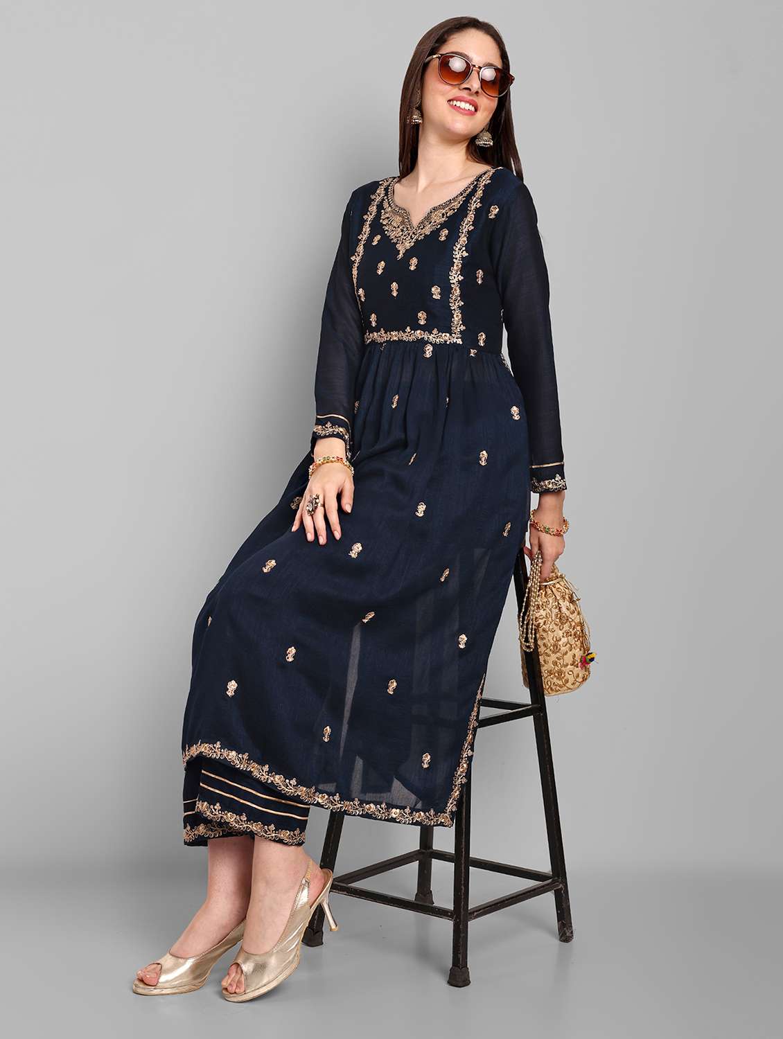 navy art silk straight kurta - 21255789 -  Standard Image - 1