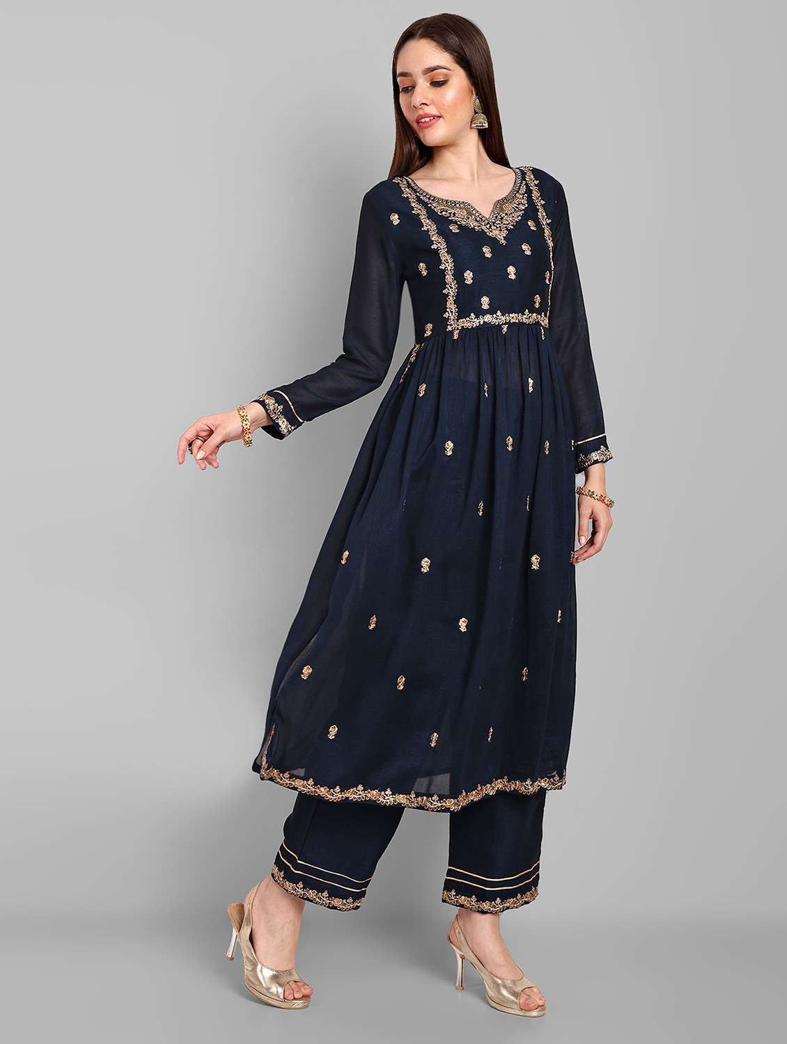 navy art silk straight kurta - 21255789 - Standard Image - 4
