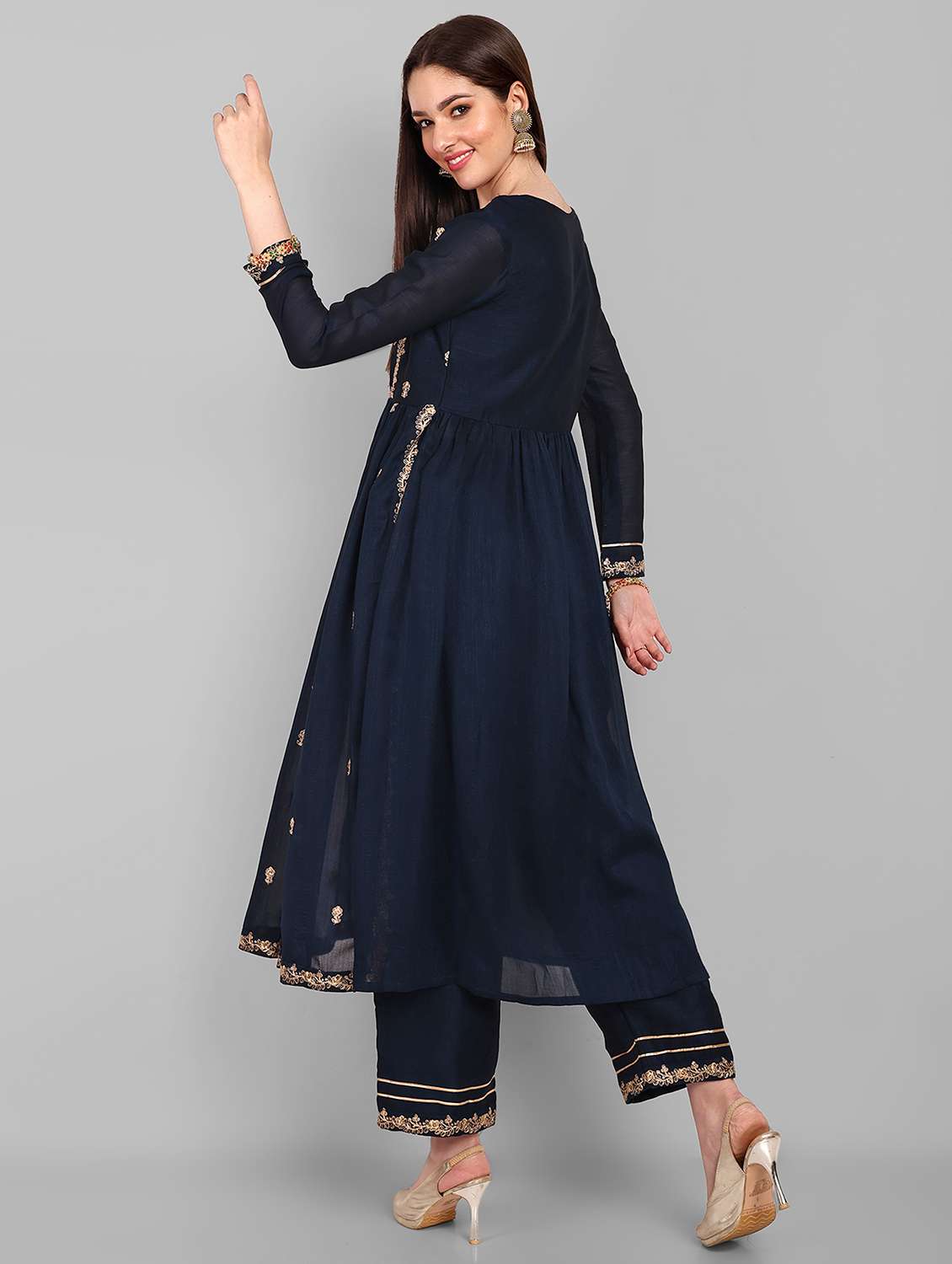 navy art silk straight kurta - 21255789 - Standard Image - 6