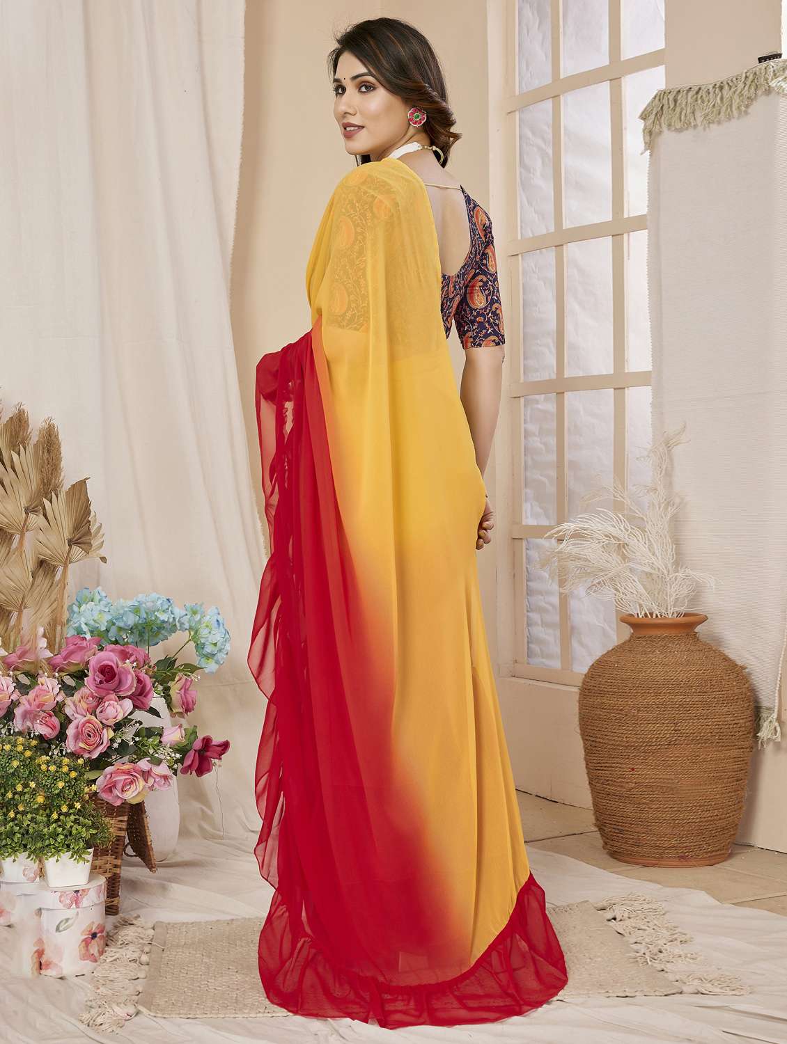 multi colored georgette ruffle saree with blouse - 21255842 -  Standard Image - 1